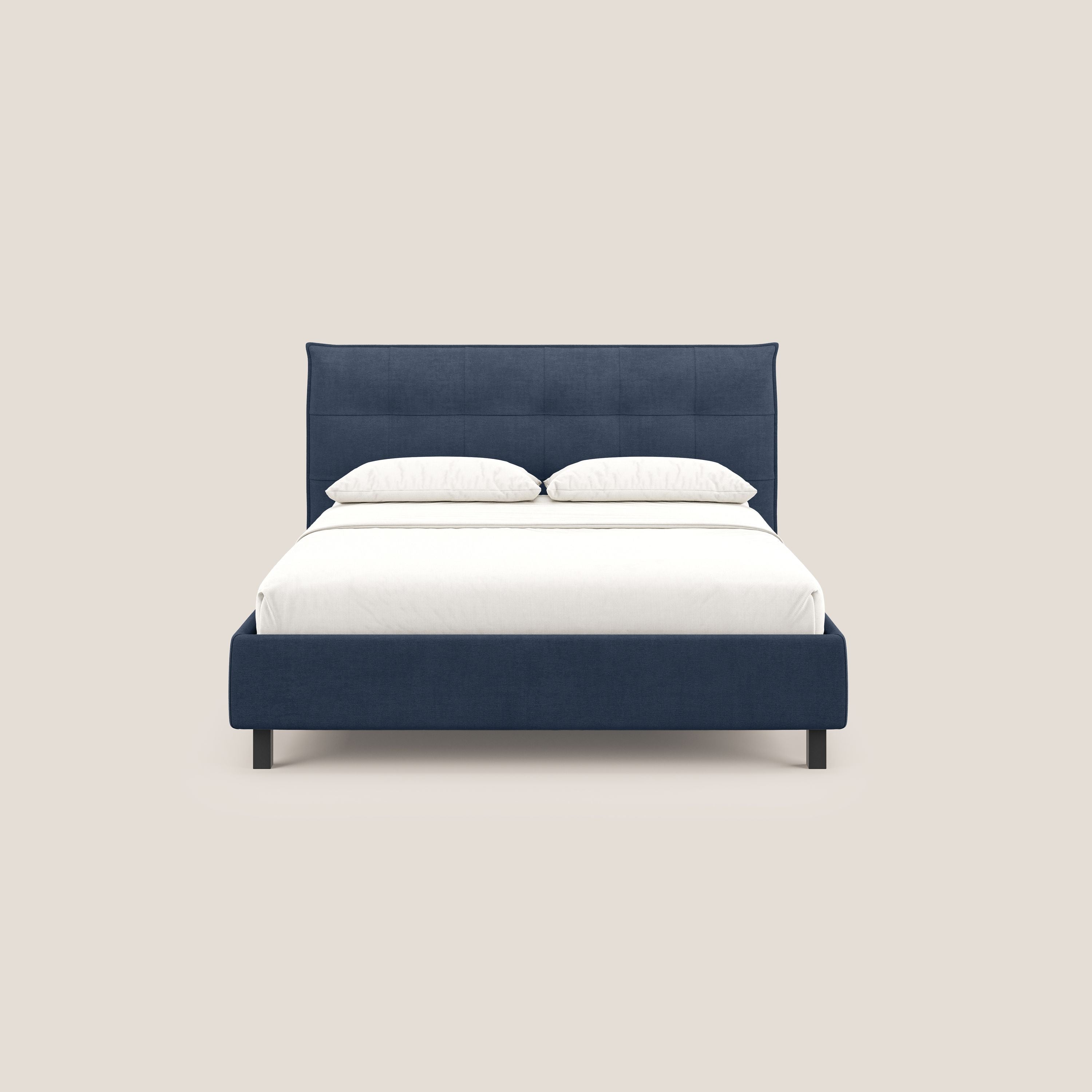 Liam letto contenitore con testata trapuntata in tessuto smacchiabile T17 blu - divani.store