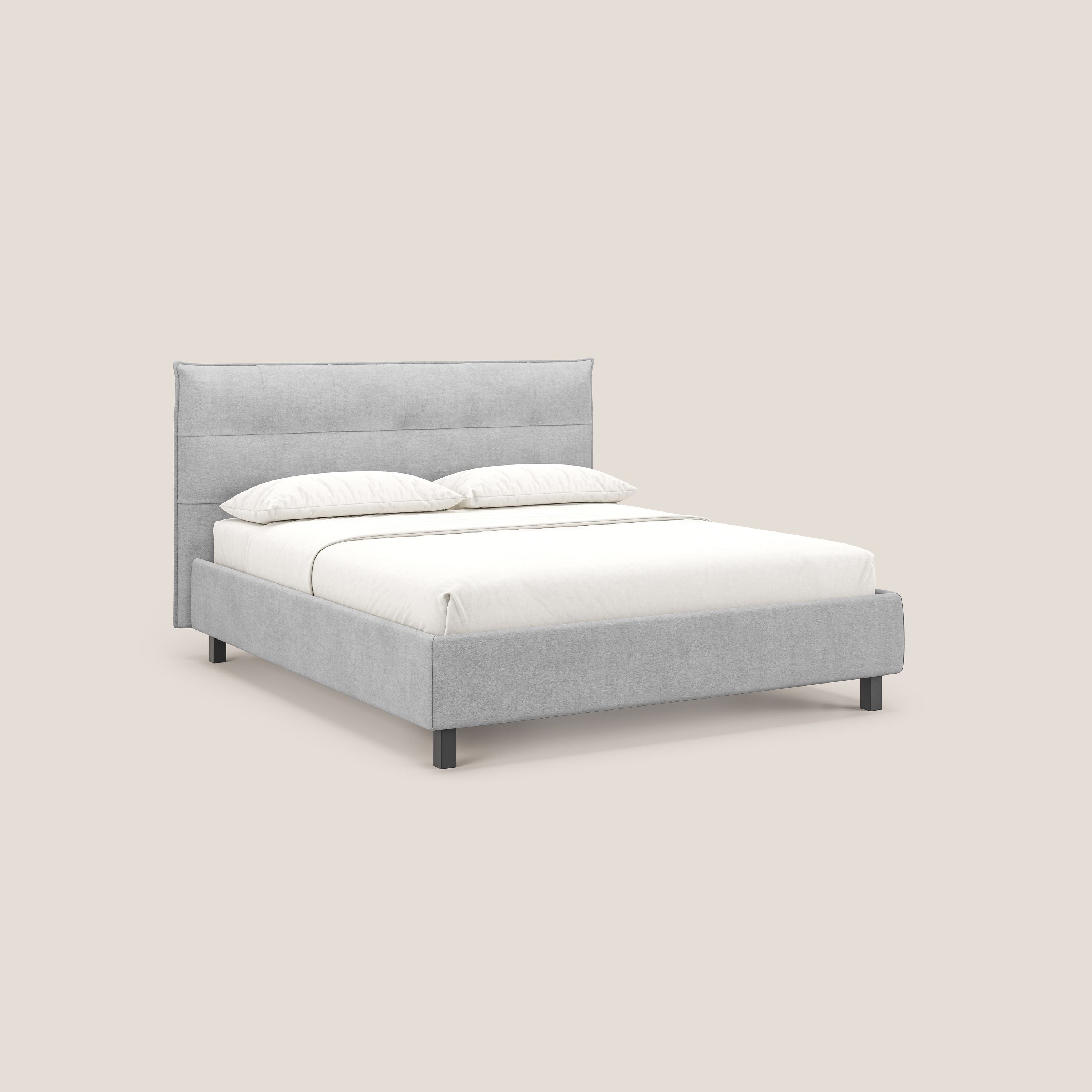 Liam letto contenitore con testata trapuntata in tessuto smacchiabile T17 grigio - divani.store