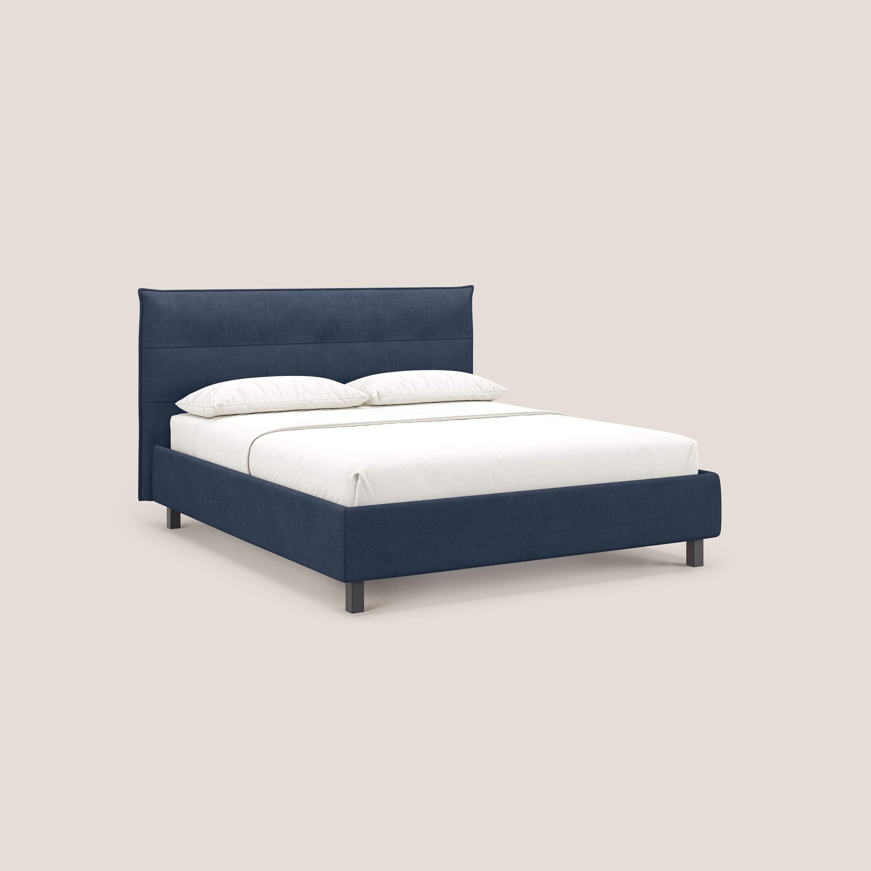 Liam letto contenitore con testata trapuntata in tessuto smacchiabile T17 blu - divani.store