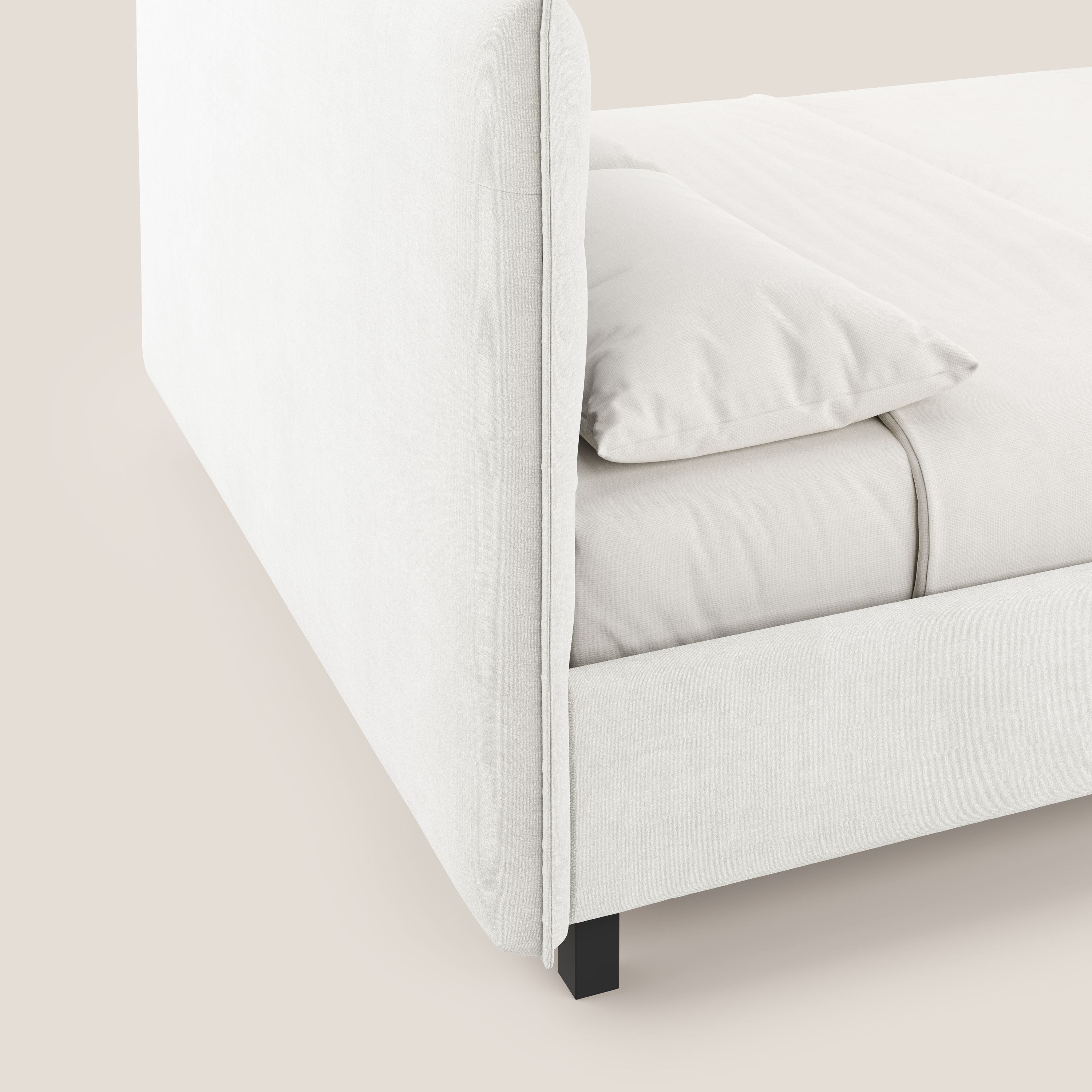 Liam letto contenitore con testata trapuntata in tessuto smacchiabile T17 bianco - divani.store