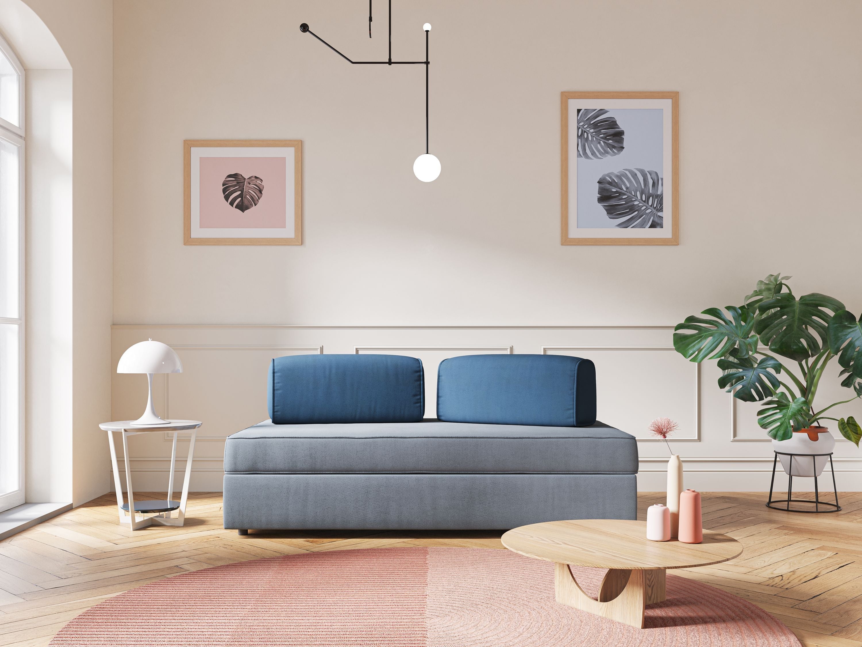 Liberty divano con pouf estraibile e schienali movibili in tessuto morbido impermeabile T02 panna - divani.store