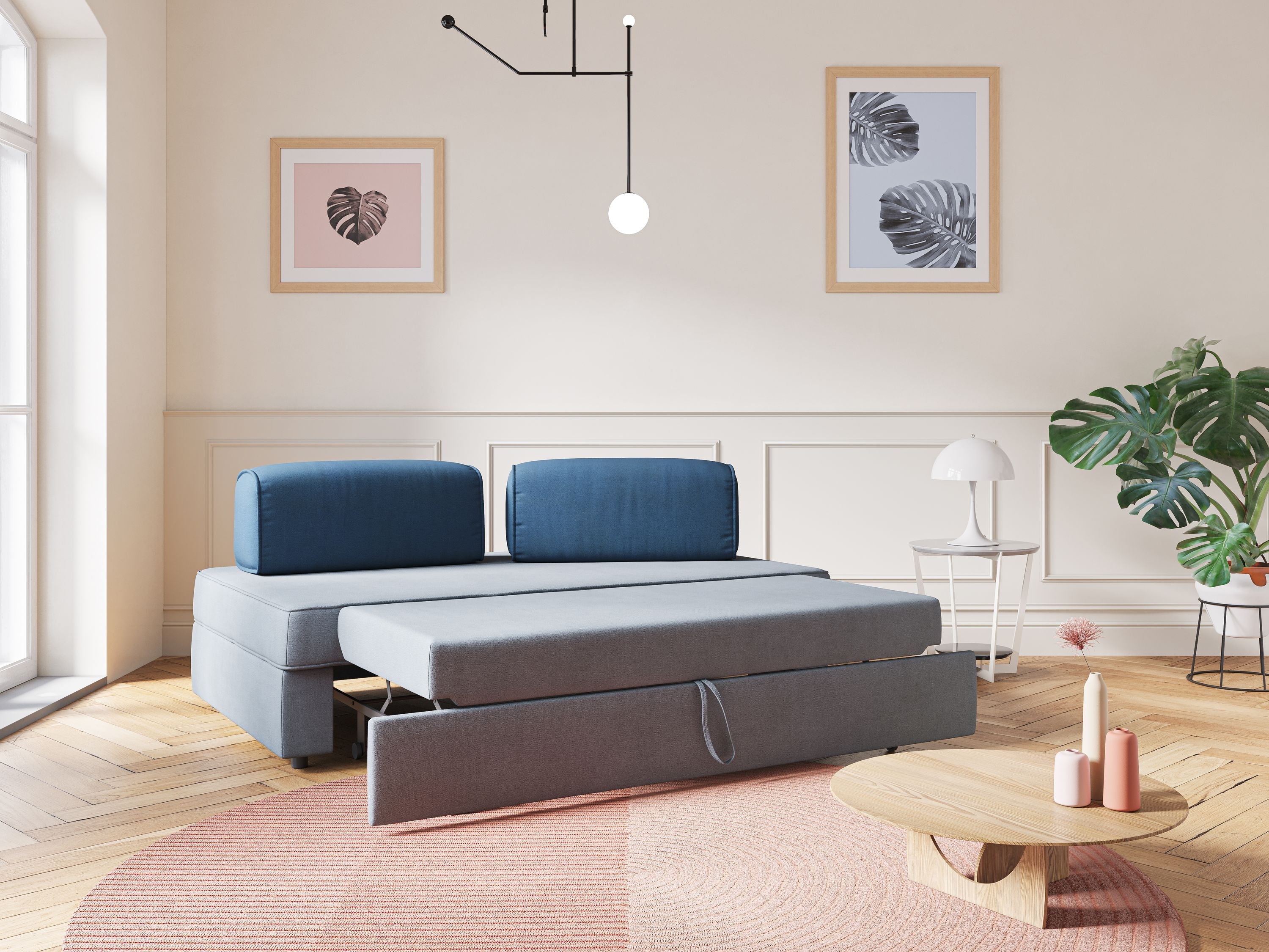 Liberty divano con pouf estraibile e schienali movibili in tessuto morbido impermeabile T02 beige - divani.store