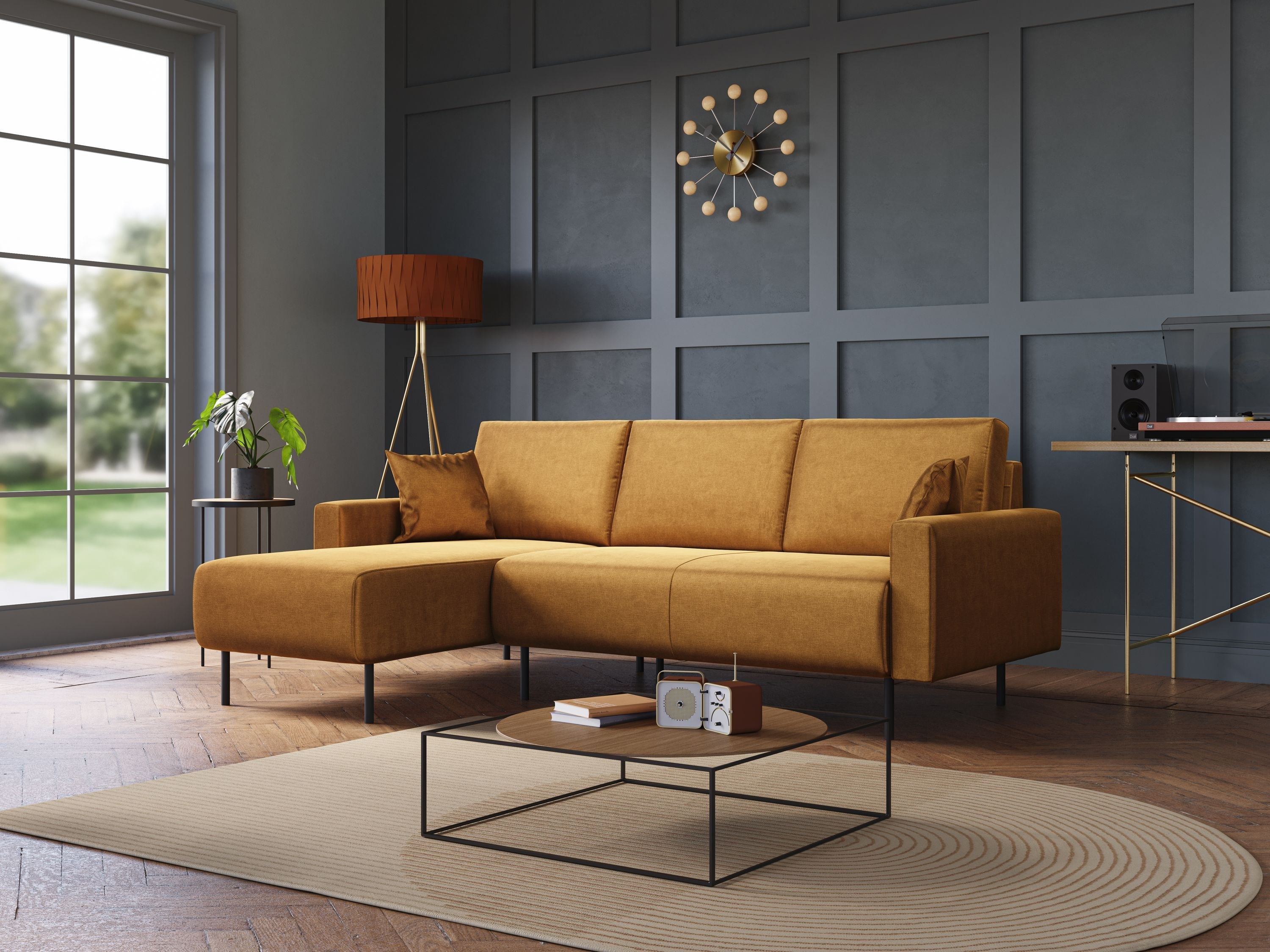 Arthur divano moderno angolare in velluto morbido impermeabile T01 petrolio - divani.store