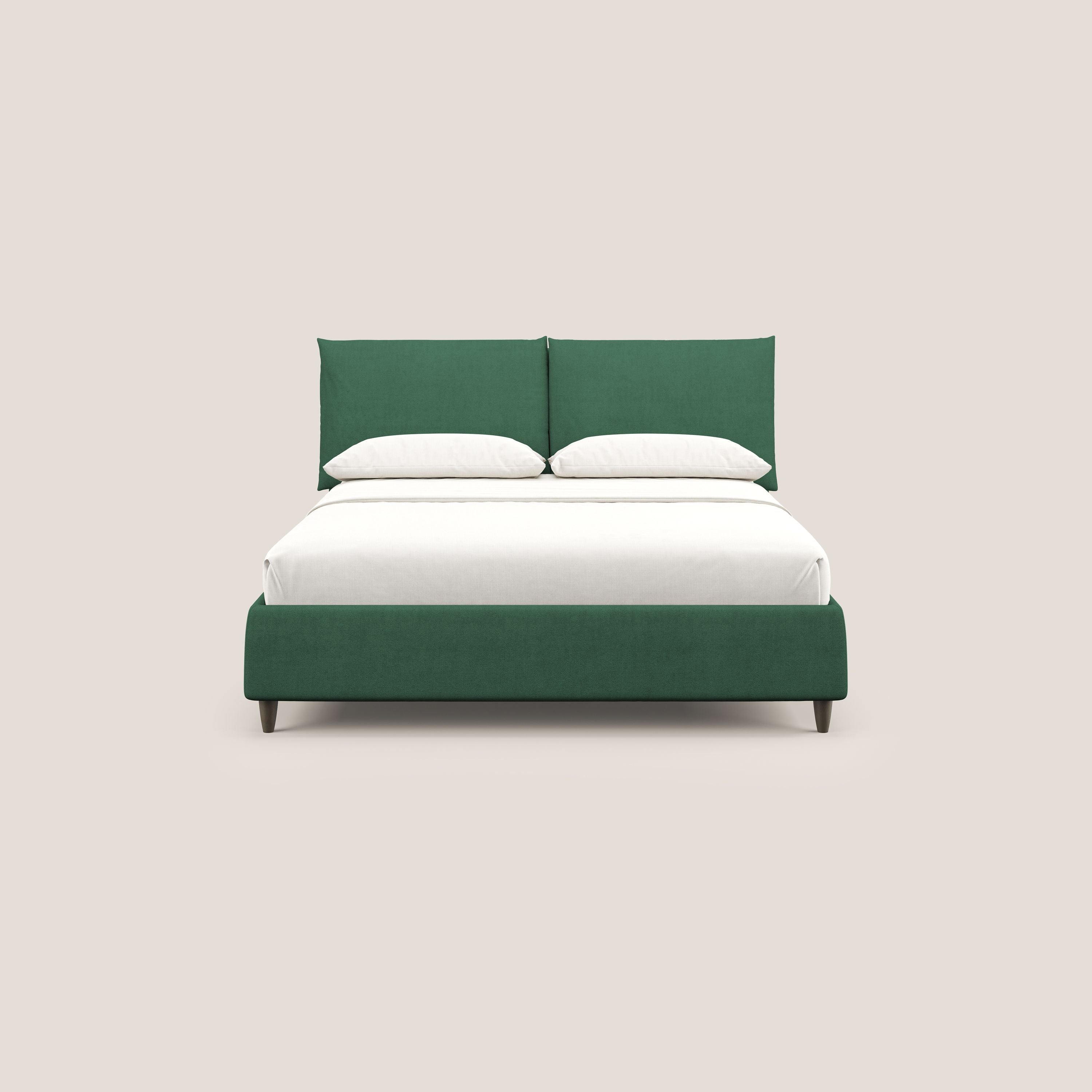 Mariana letto imbottito contenitore con cuscini in tessuto impermeabile T02 verde - divani.store