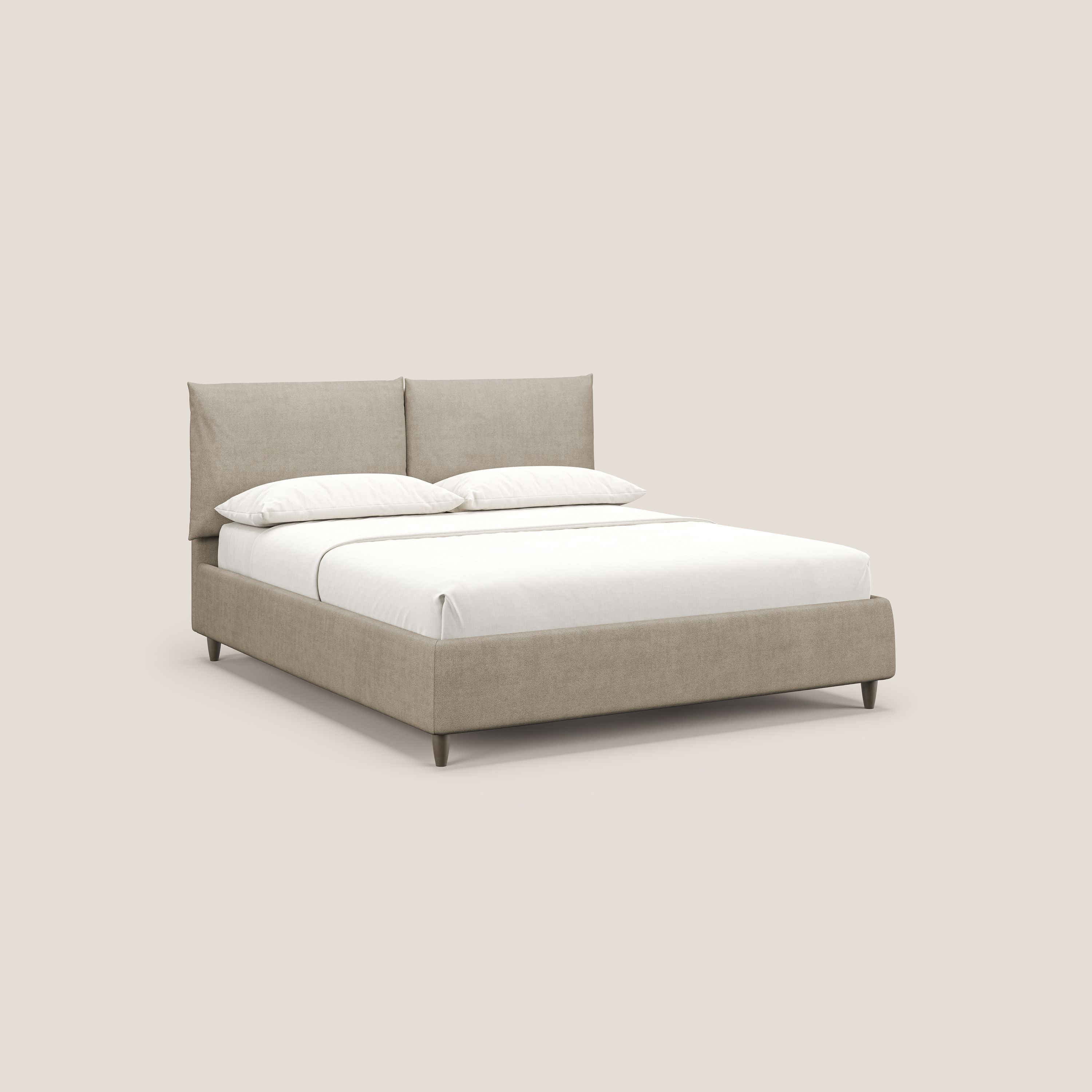 Mariana letto imbottito contenitore con cuscini in tessuto impermeabile T02 beige - divani.store
