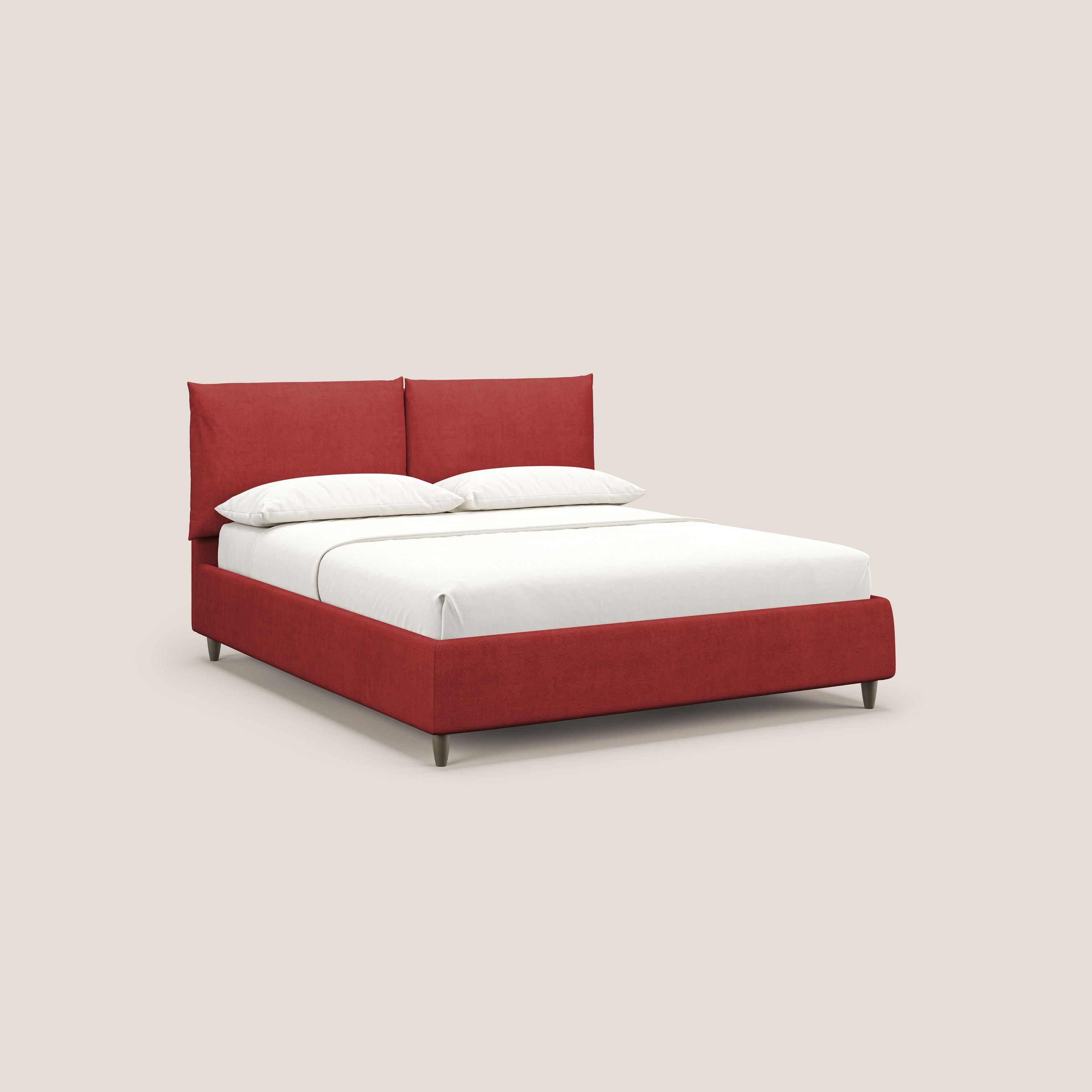 Mariana letto imbottito contenitore con cuscini in tessuto impermeabile T02 rosso - divani.store