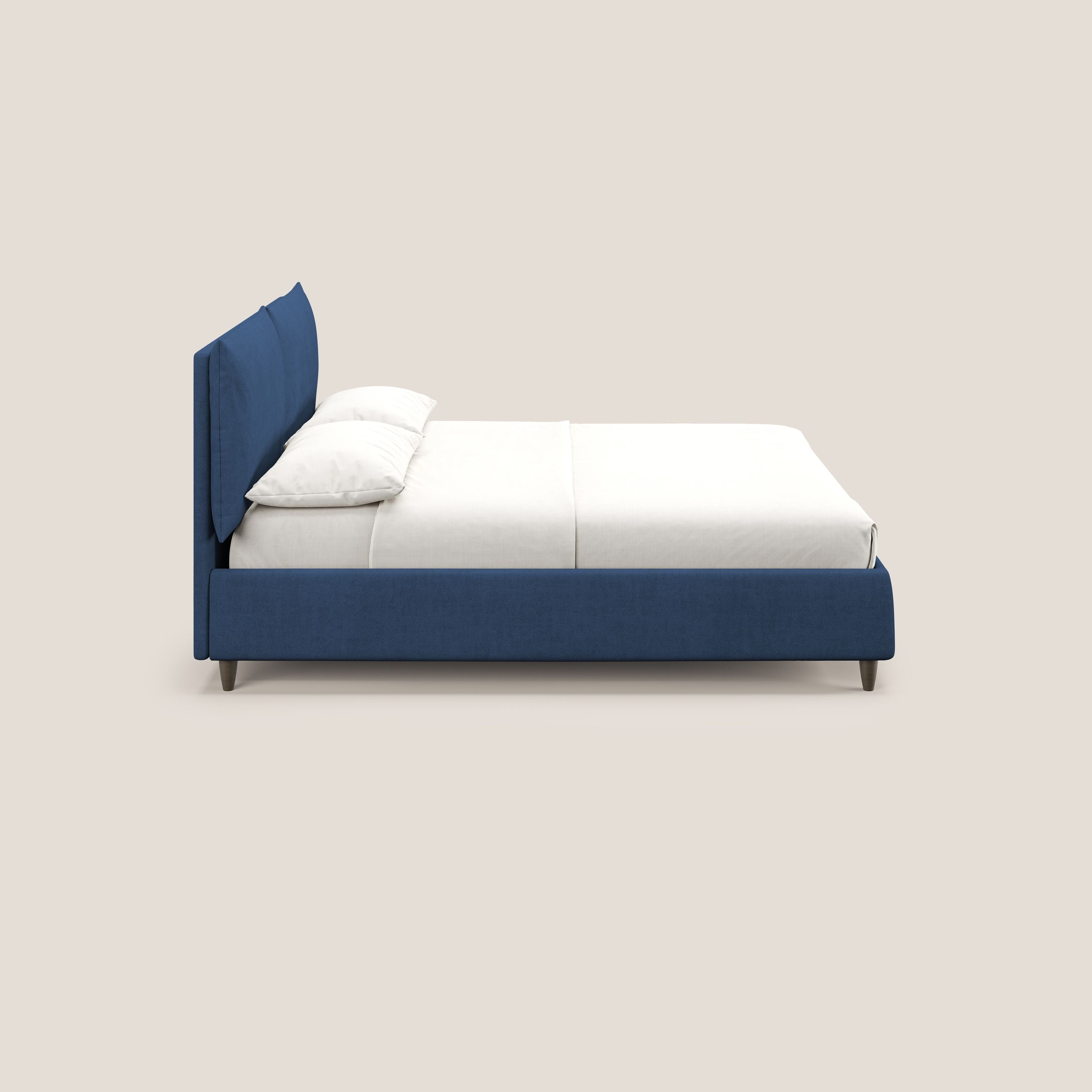 Mariana letto imbottito contenitore con cuscini in tessuto impermeabile T02 blu - divani.store