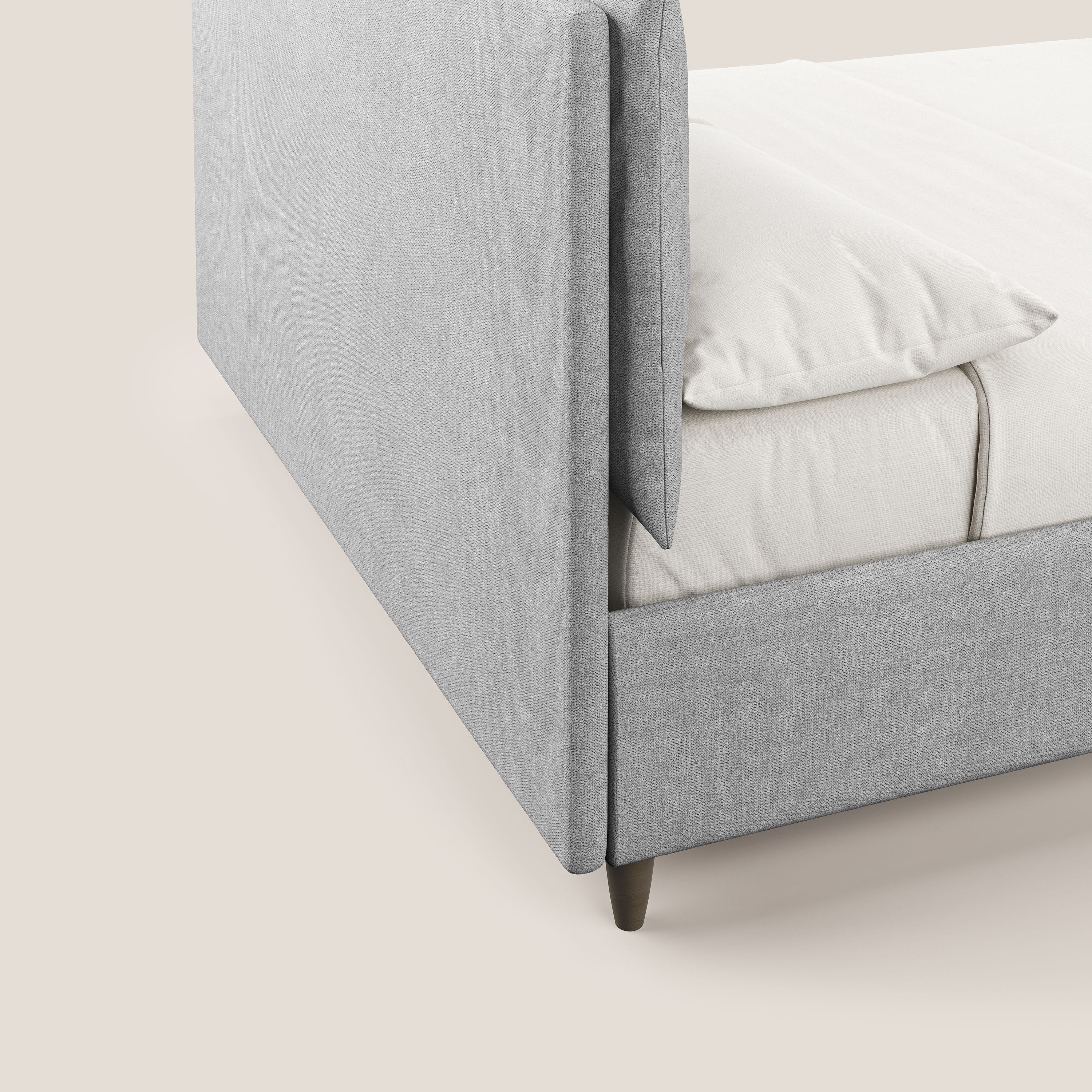 Mariana letto imbottito contenitore con cuscini in tessuto impermeabile T02 grigio chiaro - divani.store