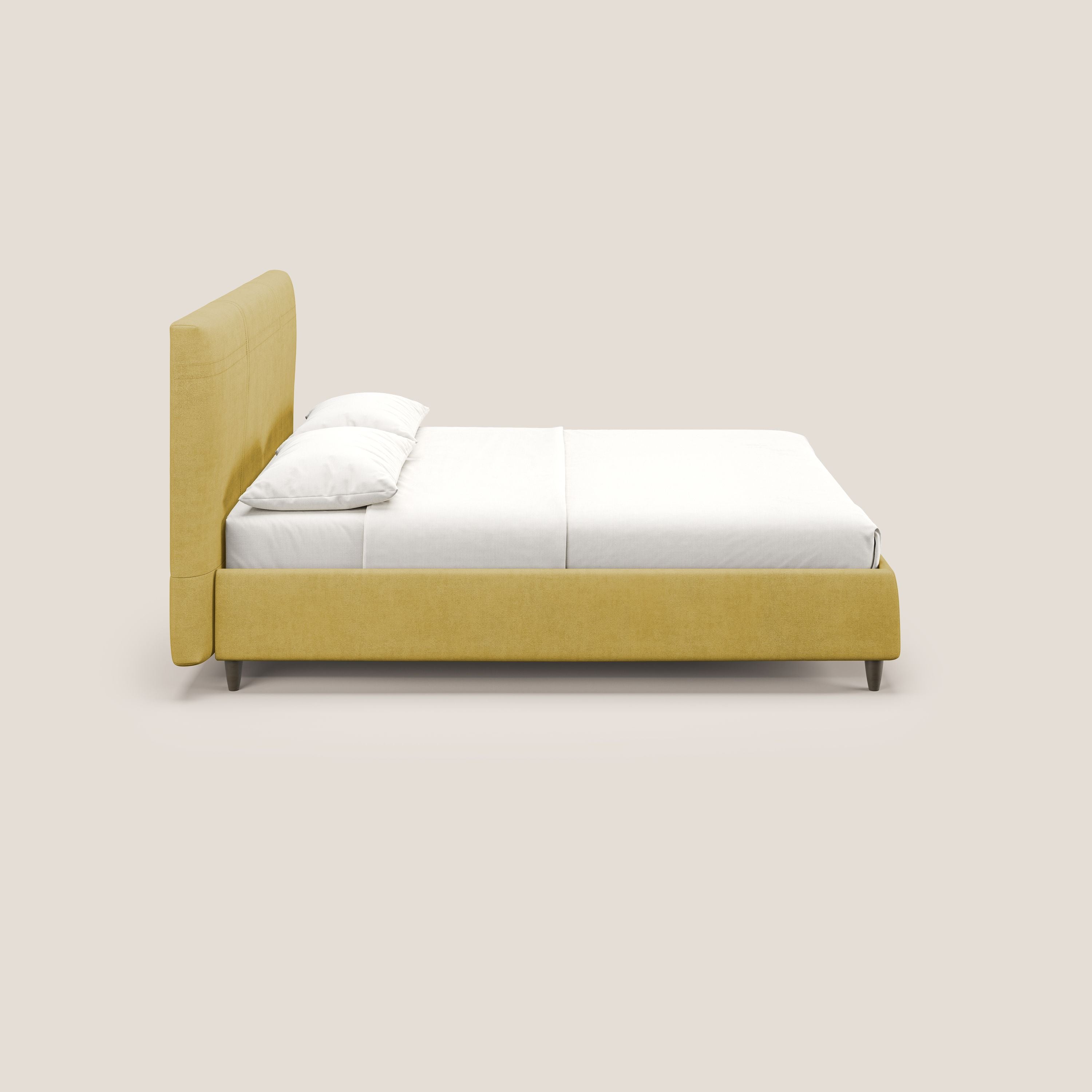 Martina letto imbottito contenitore in tessuto impermeabile T02 giallo - divani.store