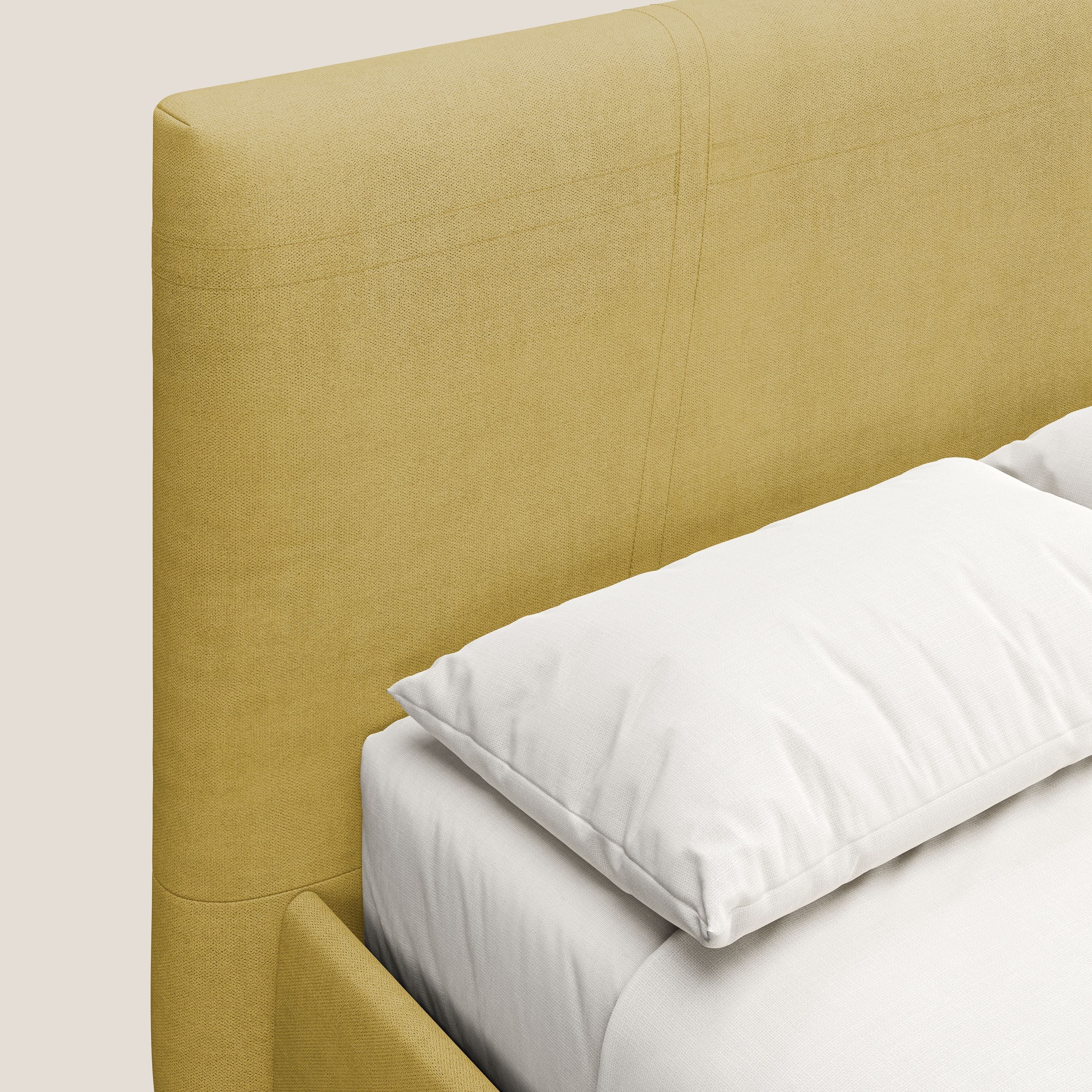 Martina letto imbottito contenitore in tessuto impermeabile T02 giallo - divani.store