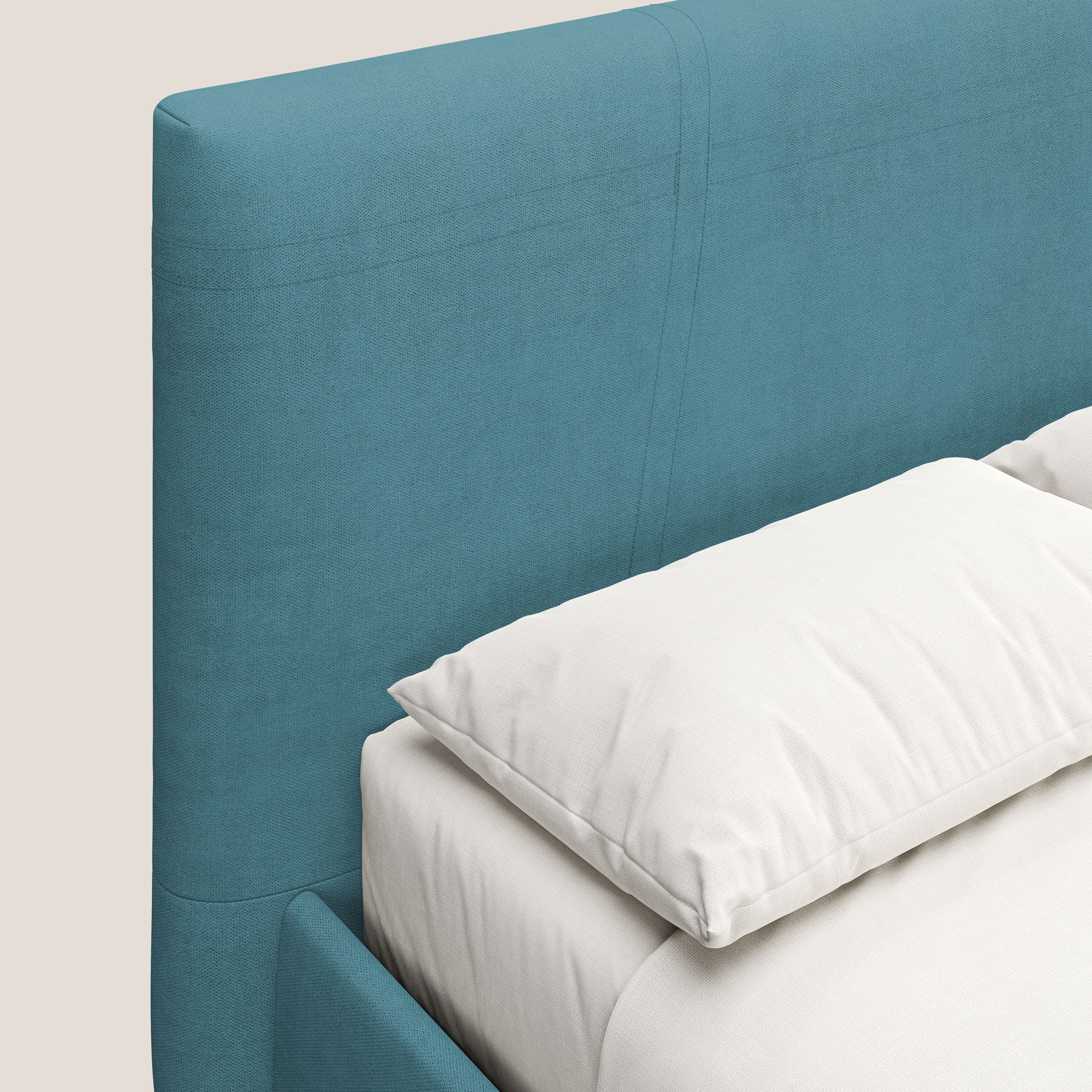 Martina letto imbottito contenitore in tessuto impermeabile T02 azzurro - divani.store