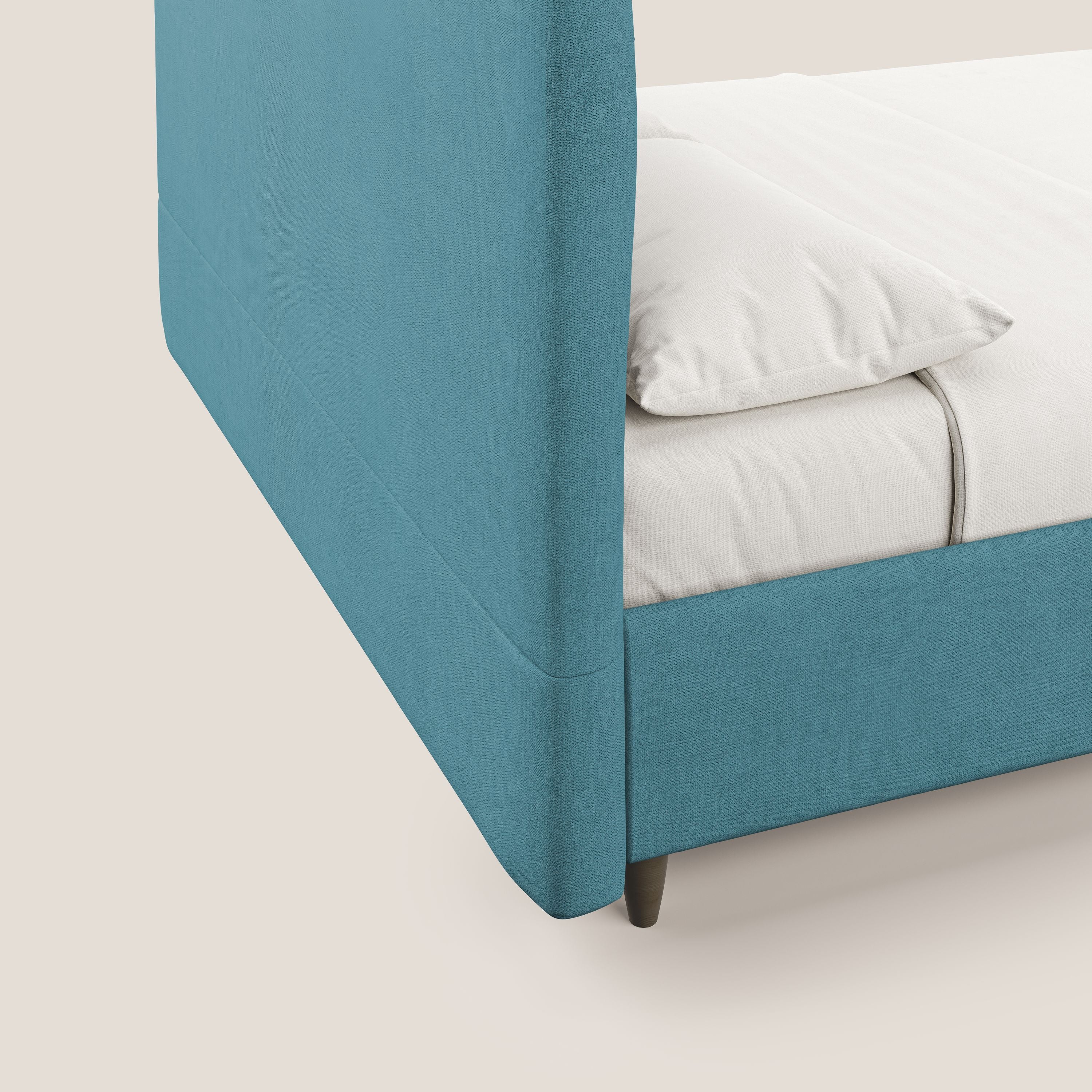 Martina letto imbottito contenitore in tessuto impermeabile T02 azzurro - divani.store