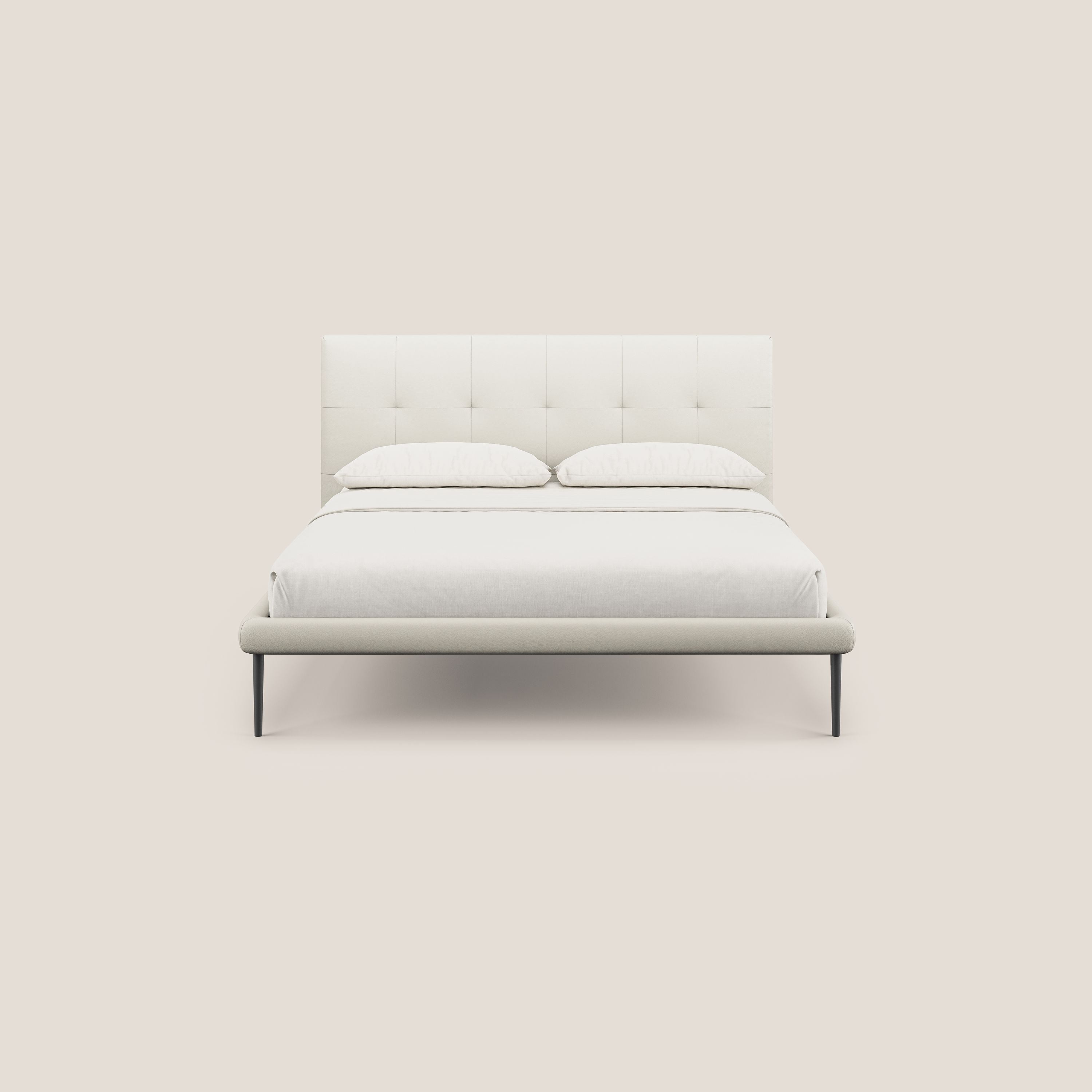 Midori letto imbottito trapuntato in ecopelle con piedini alti T04 bianco - divani.store