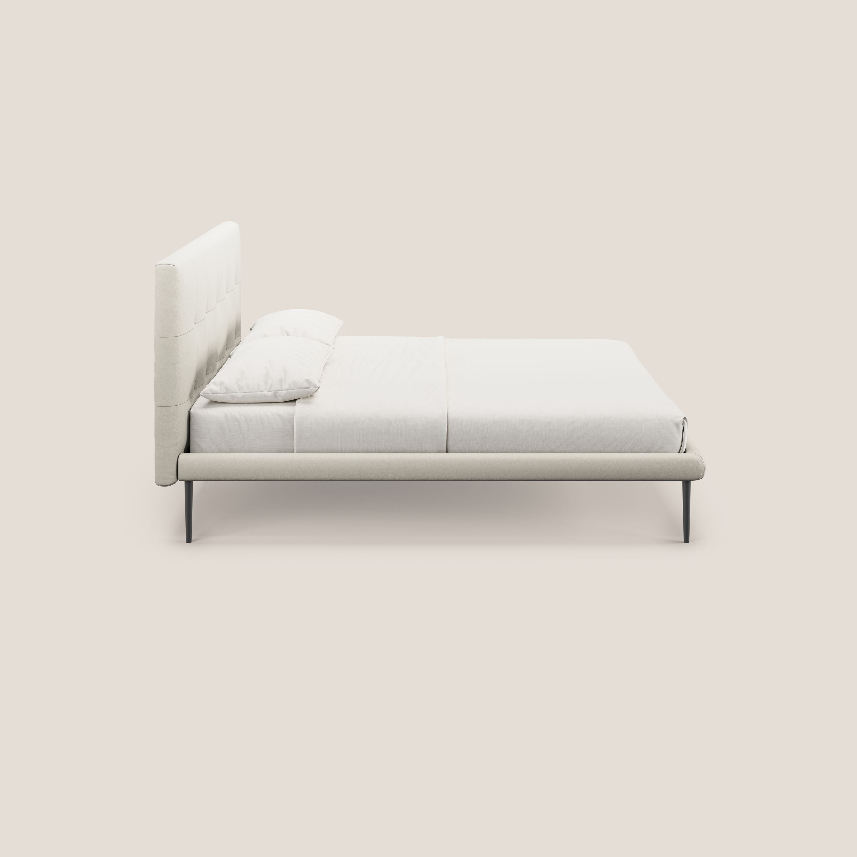 Midori letto imbottito trapuntato in ecopelle con piedini alti T04 bianco - divani.store
