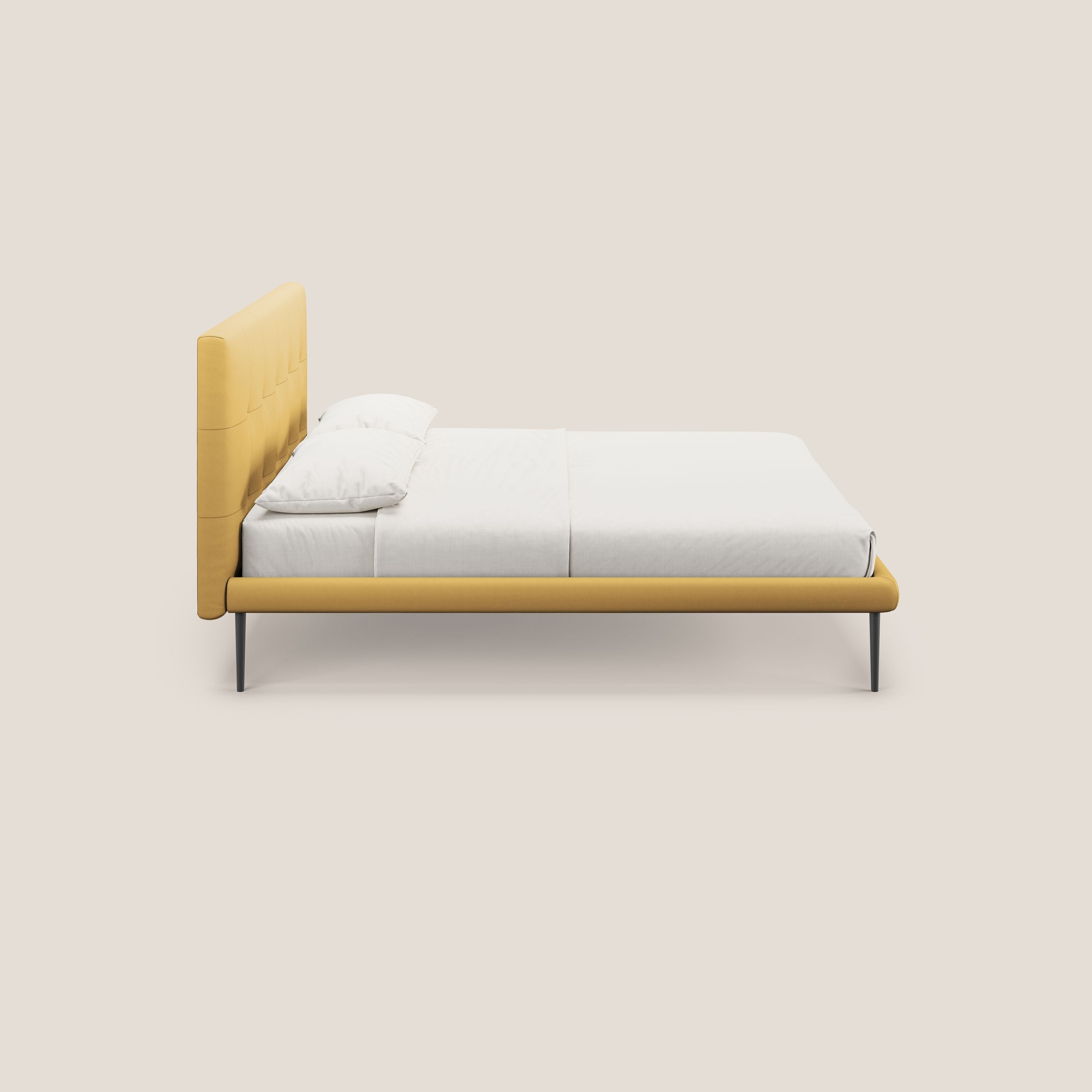Midori letto imbottito trapuntato in ecopelle con piedini alti T04 giallo - divani.store