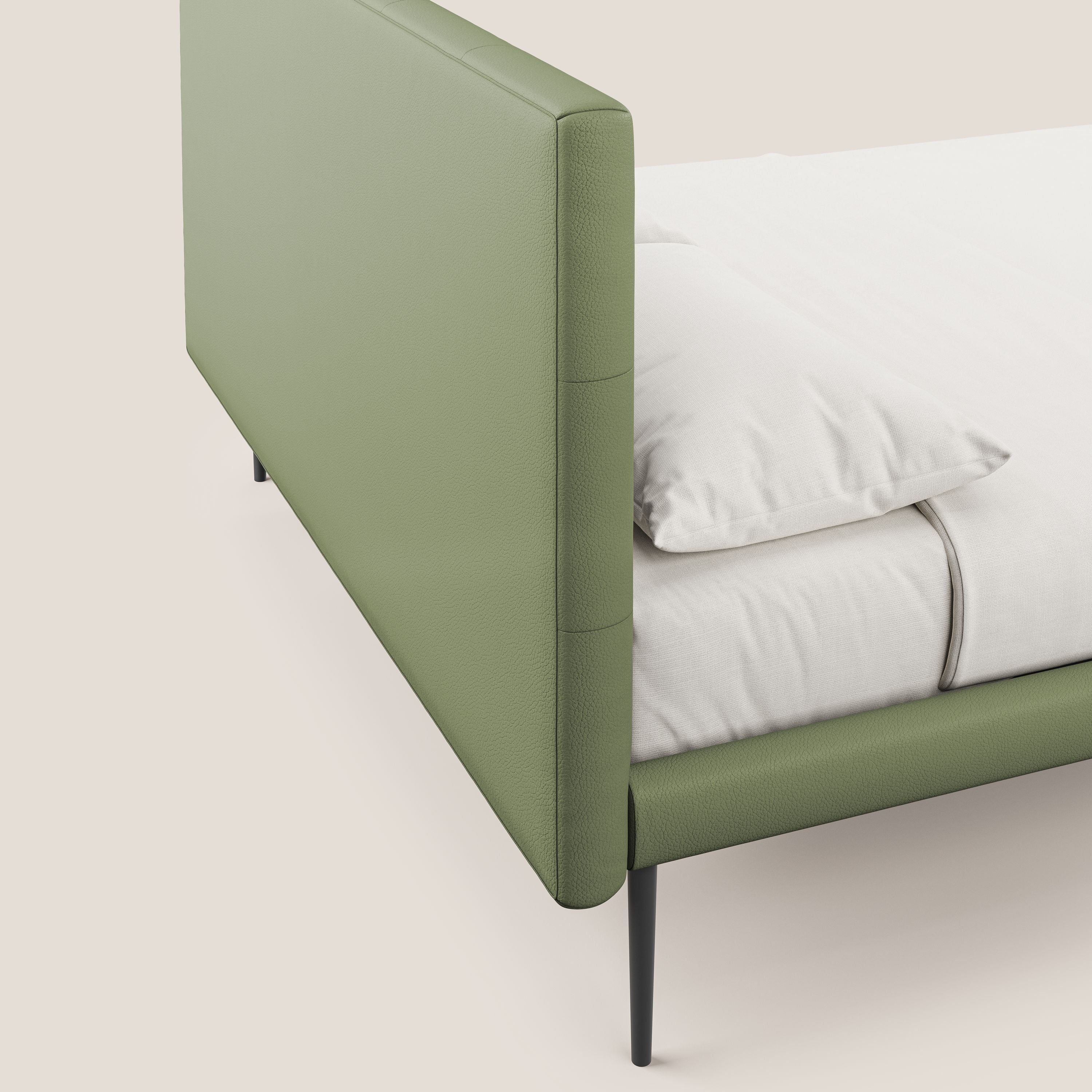Midori letto imbottito trapuntato in ecopelle con piedini alti T04 verde - divani.store