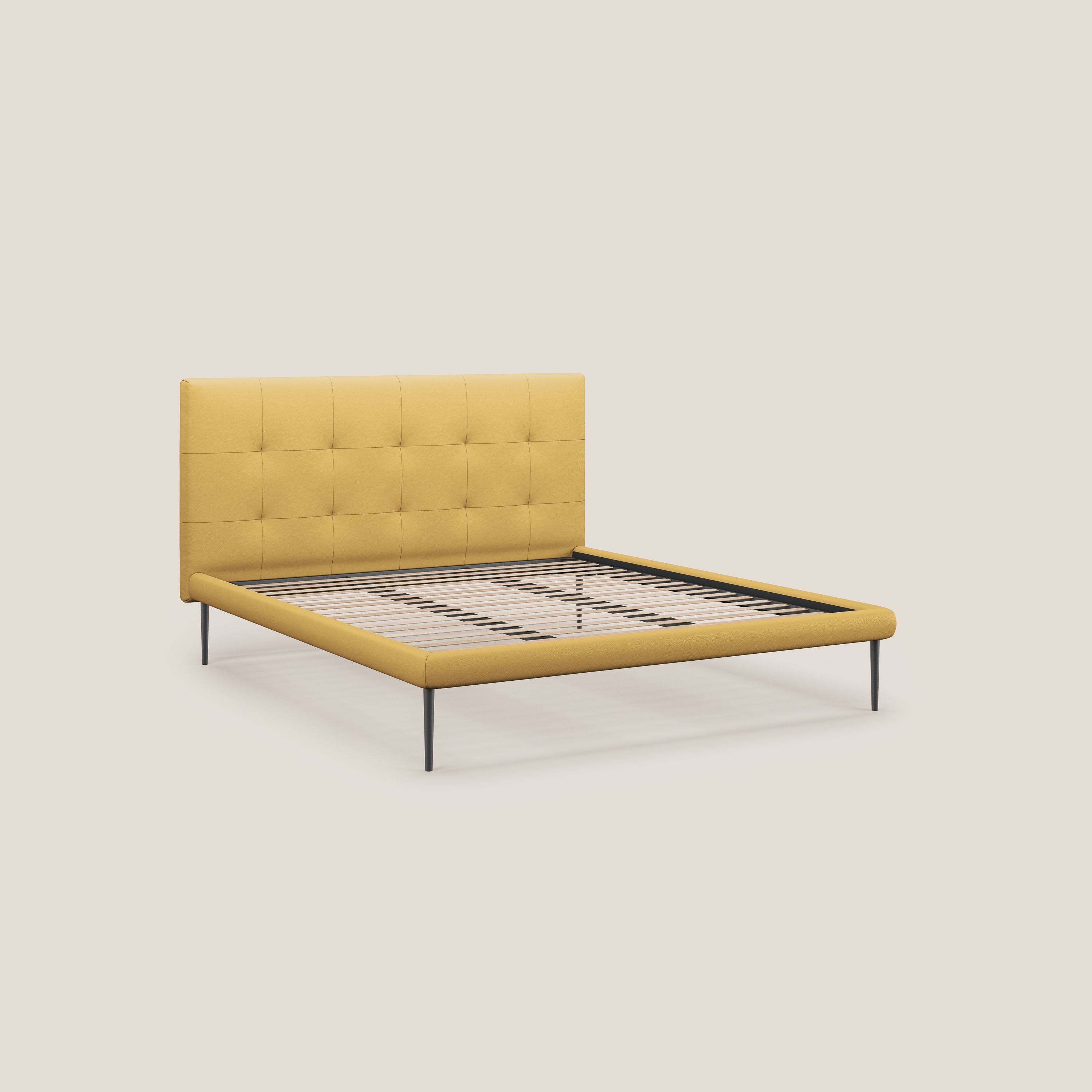 Midori letto imbottito trapuntato in ecopelle con piedini alti T04 giallo - divani.store