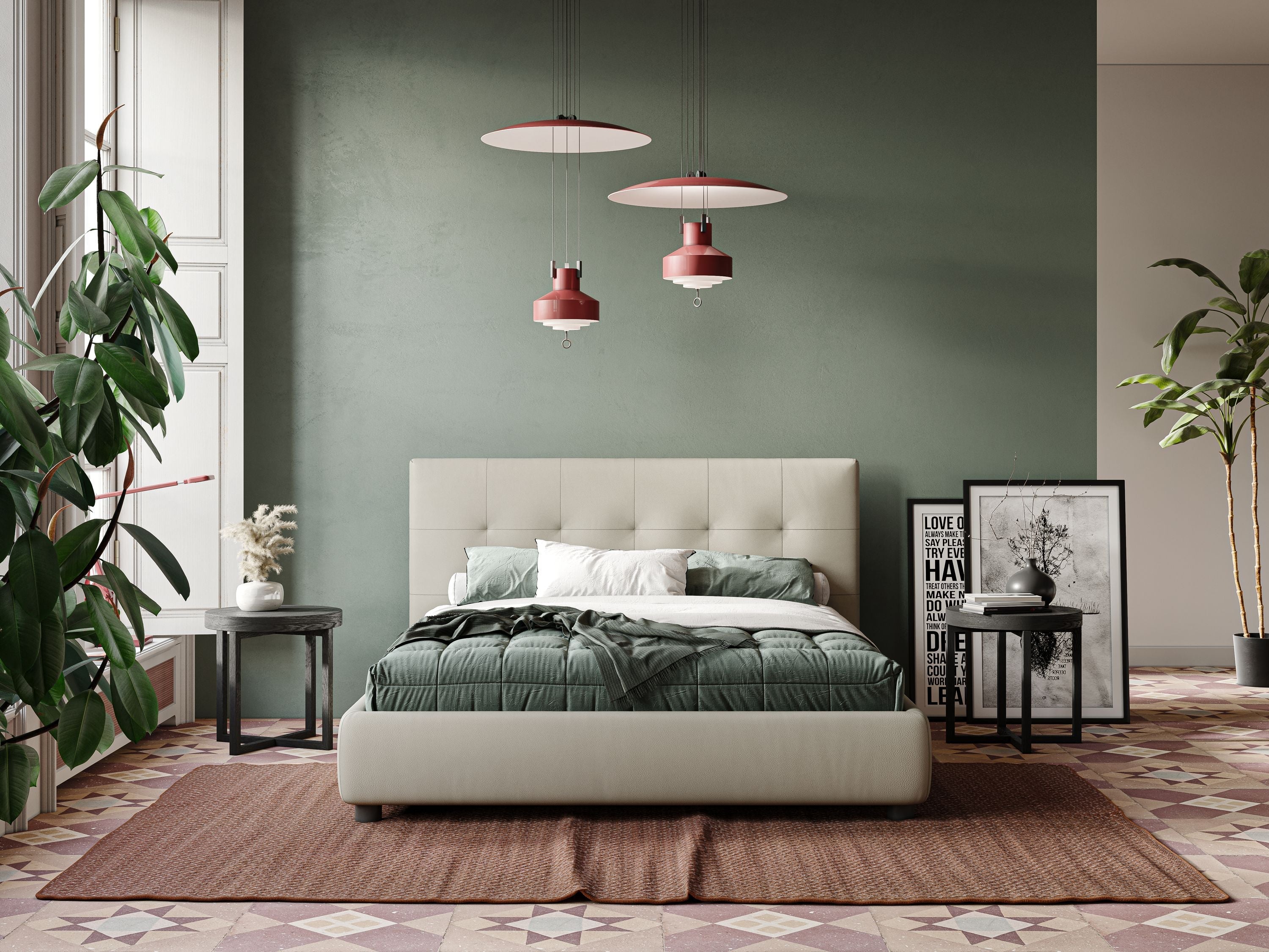 Minato letto imbottito contenitore con testata trapuntata in ecopelle impermeabile T04 tortora - divani.store