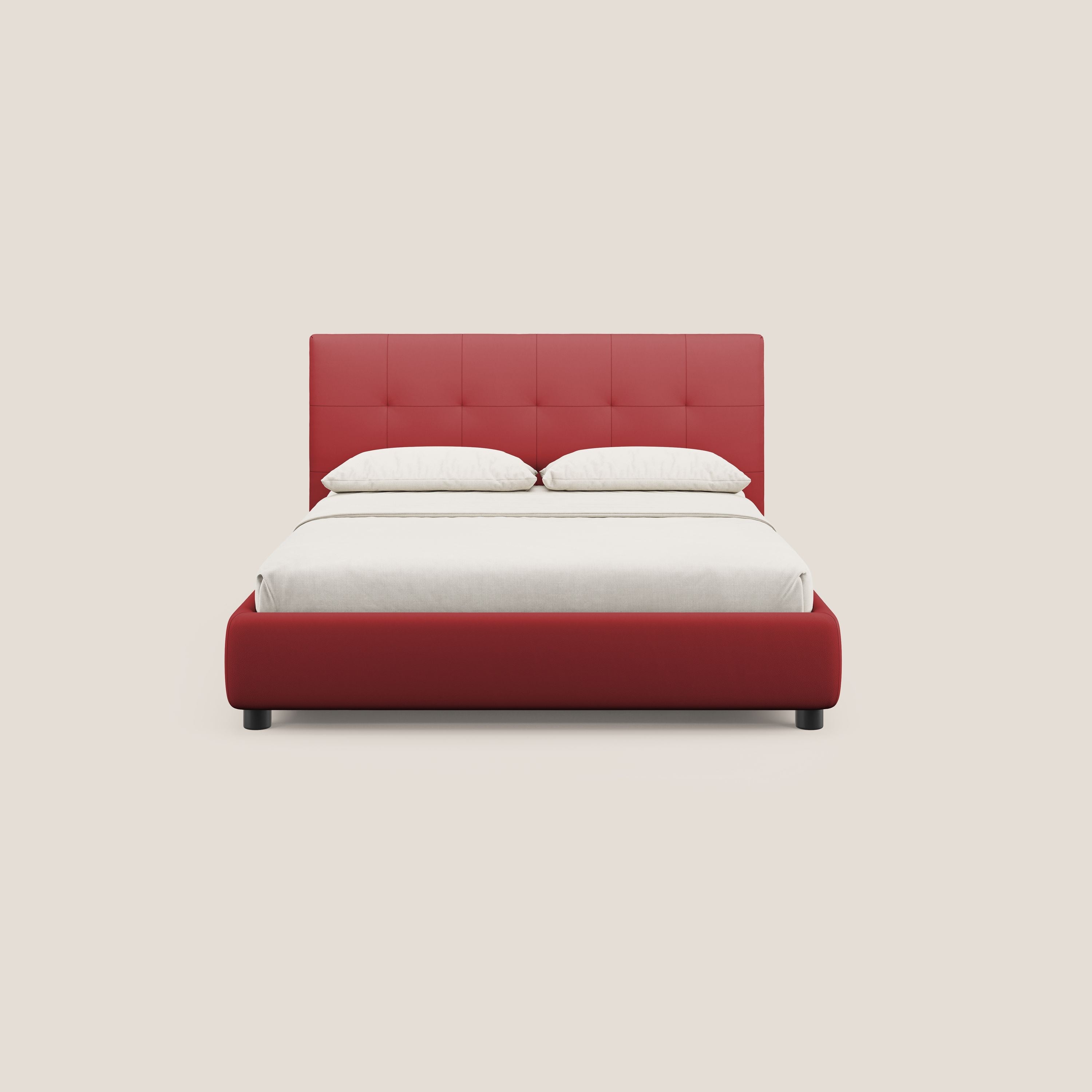 Minato letto imbottito contenitore con testata trapuntata in ecopelle impermeabile T04 rosso - divani.store