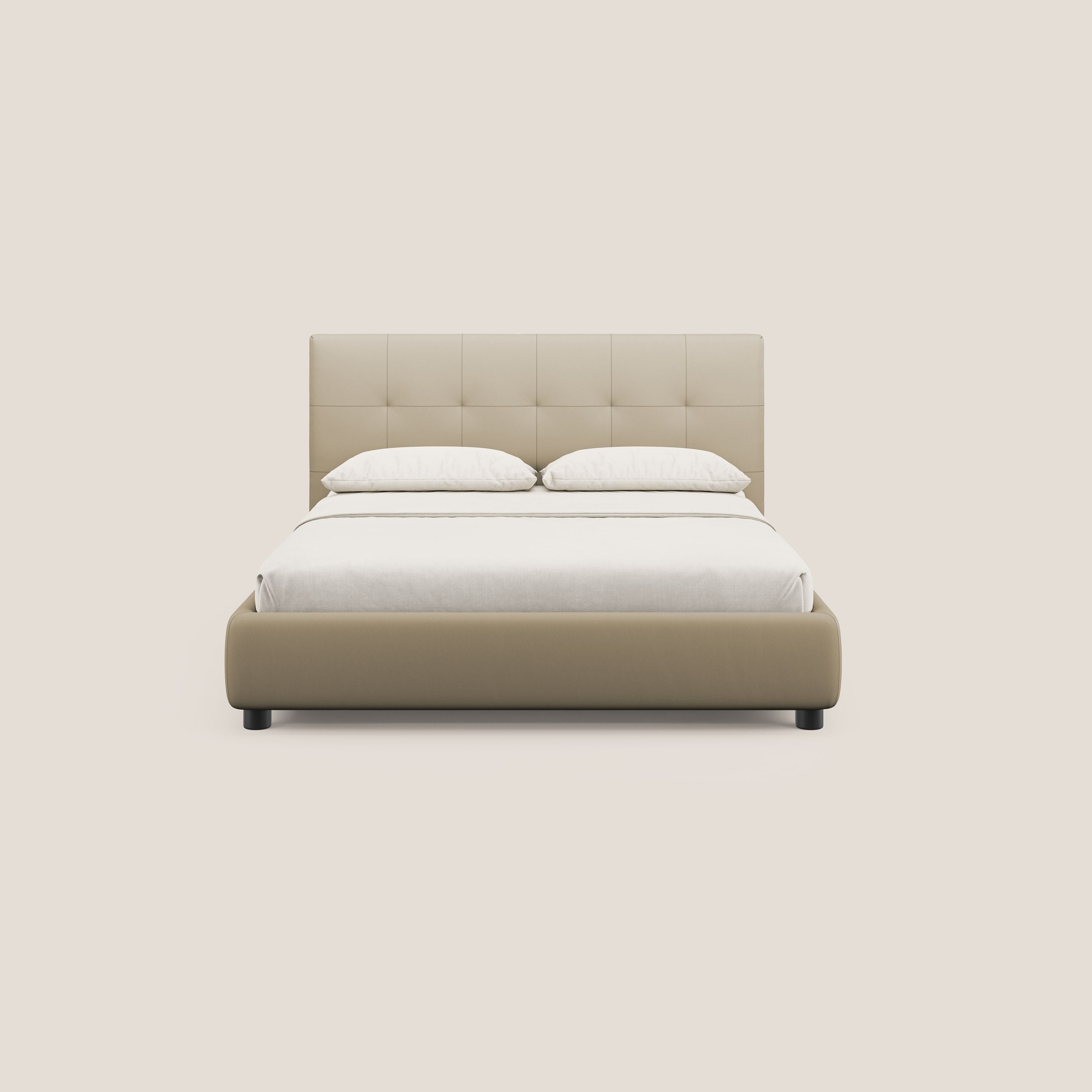 Minato letto imbottito contenitore con testata trapuntata in ecopelle impermeabile T04 beige - divani.store