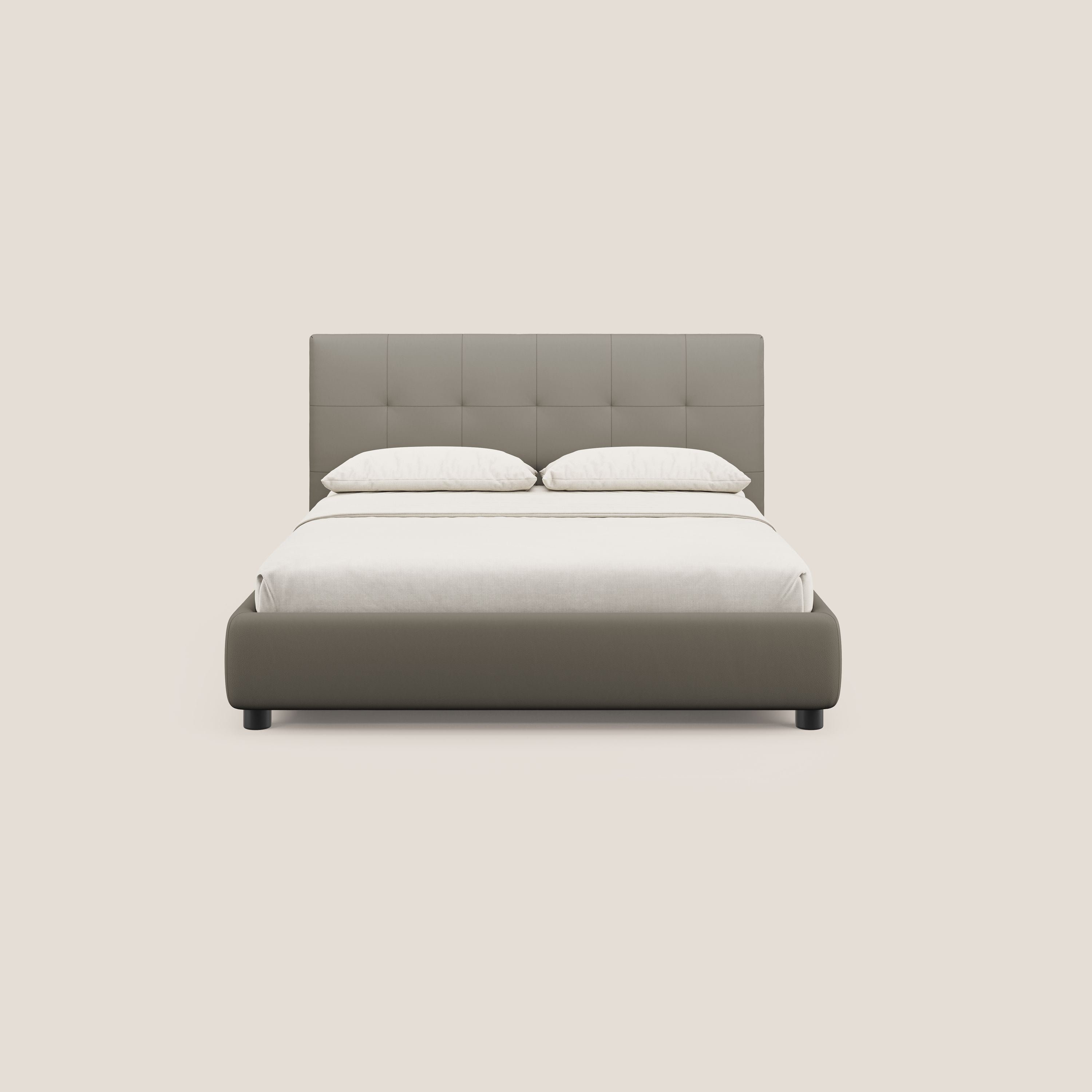 Minato letto imbottito contenitore con testata trapuntata in ecopelle impermeabile T04 talpa - divani.store