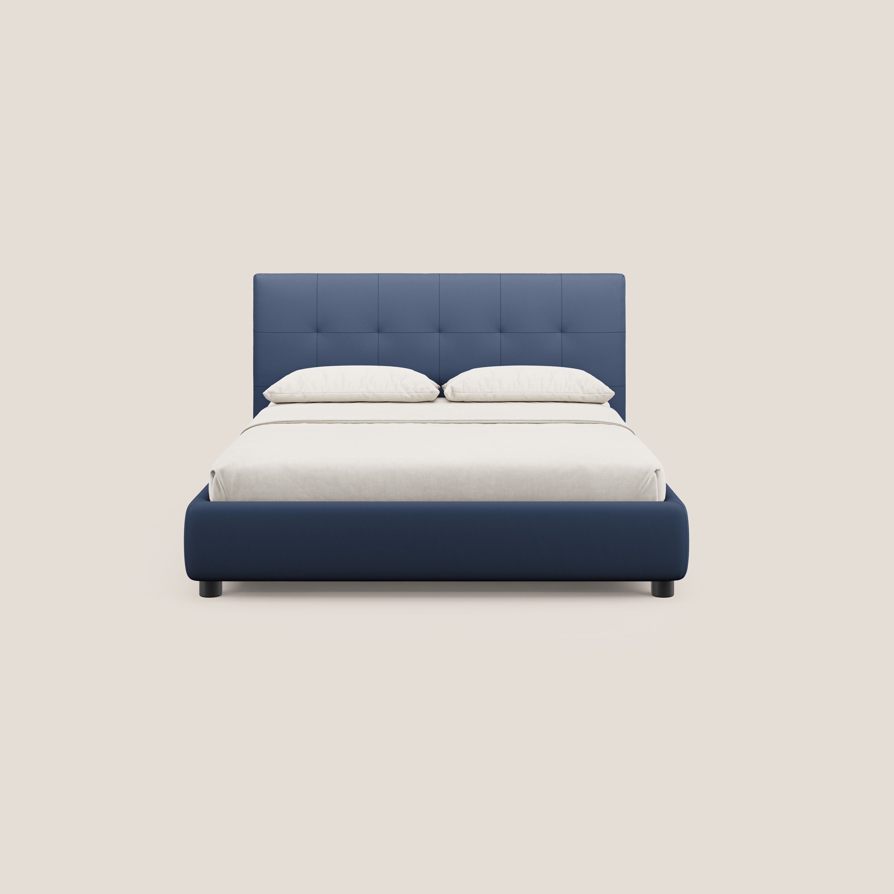 Minato letto imbottito contenitore con testata trapuntata in ecopelle impermeabile T04 blu - divani.store
