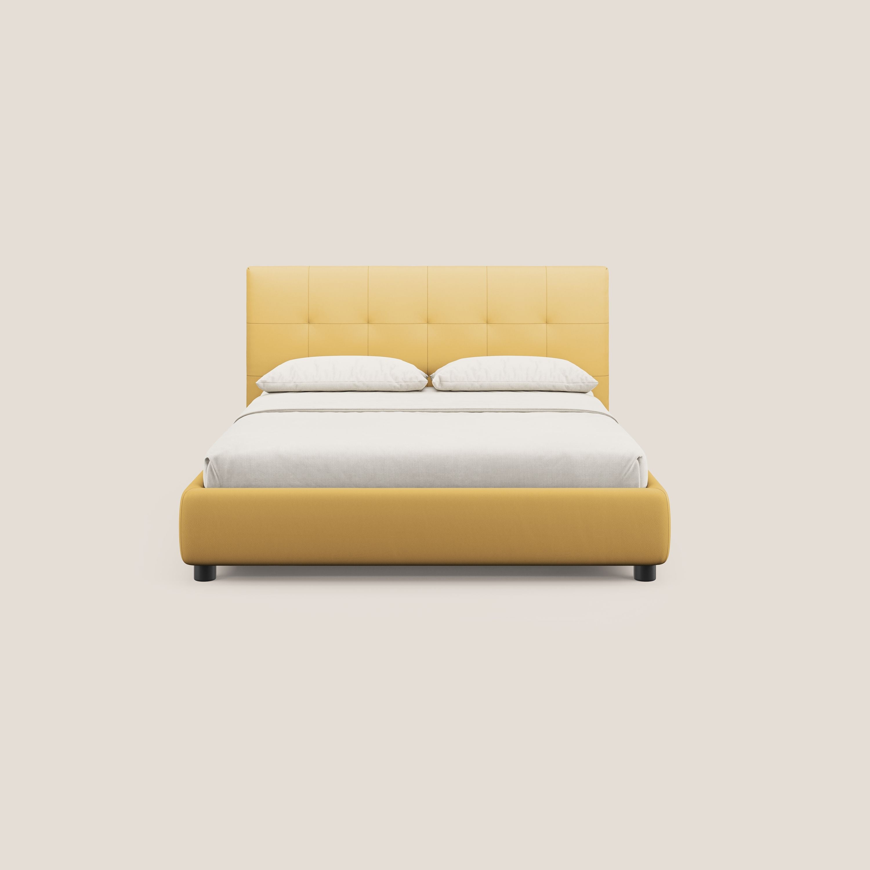 Minato letto imbottito contenitore con testata trapuntata in ecopelle impermeabile T04 giallo - divani.store
