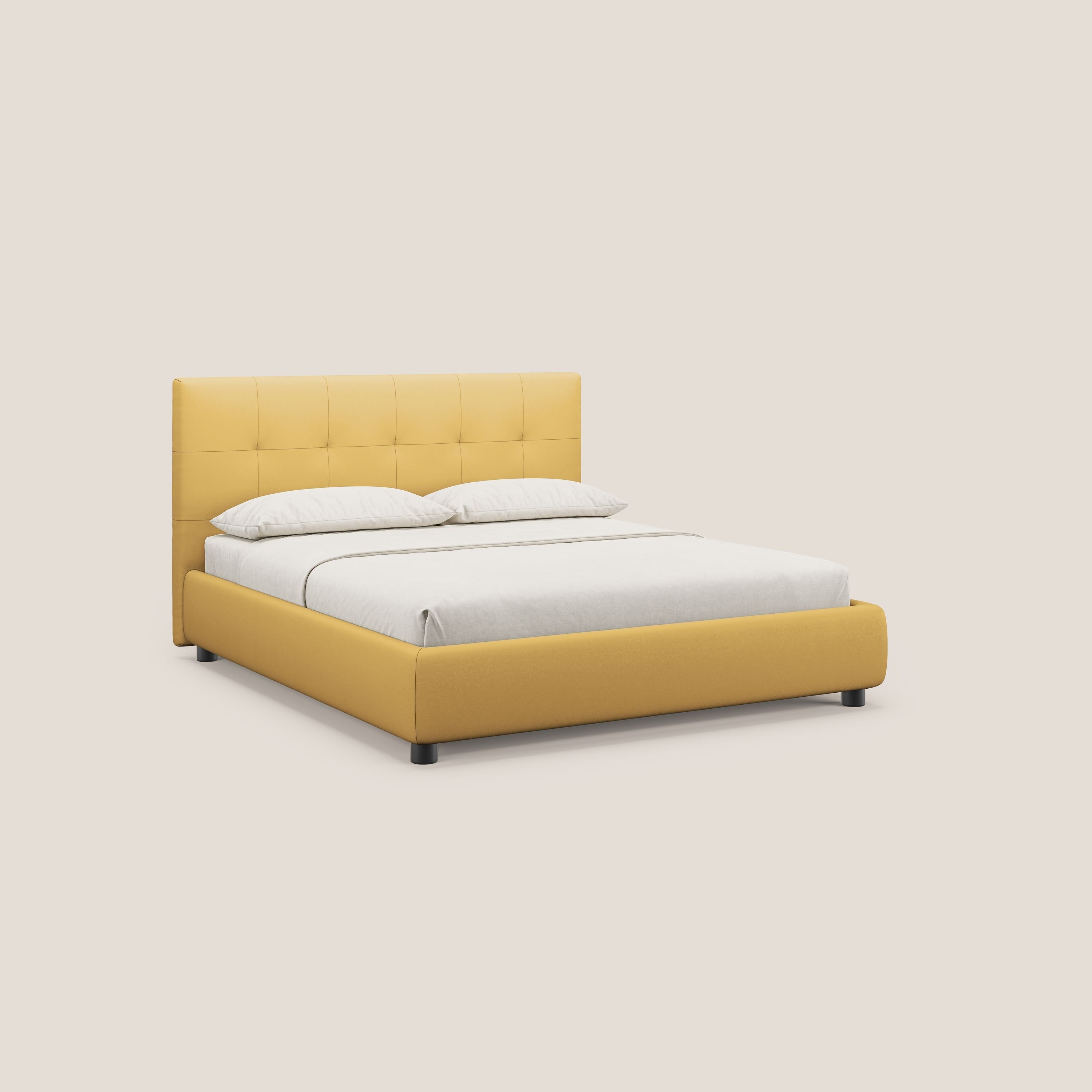 Minato letto imbottito contenitore con testata trapuntata in ecopelle impermeabile T04 giallo - divani.store