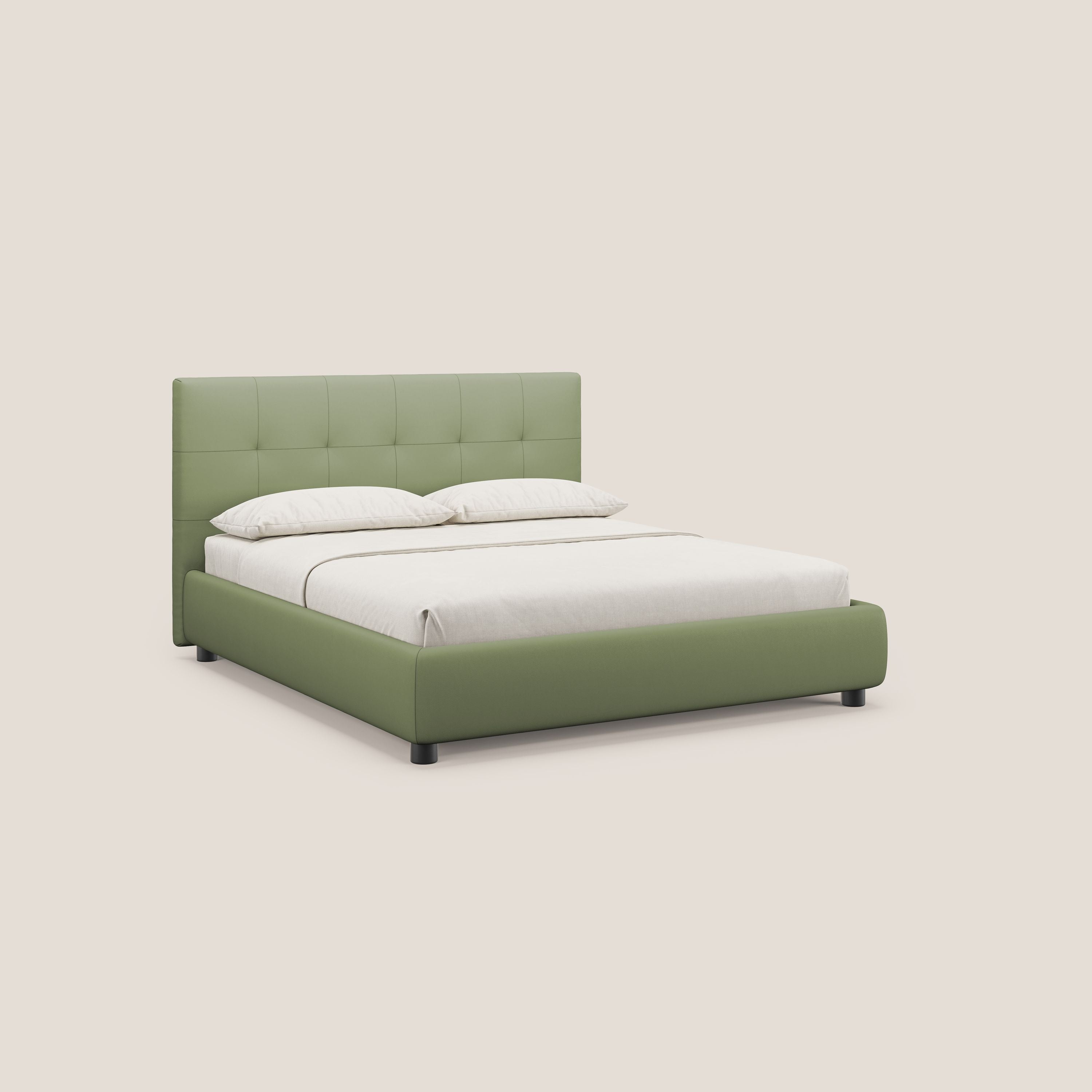 Minato letto imbottito contenitore con testata trapuntata in ecopelle impermeabile T04 verde - divani.store