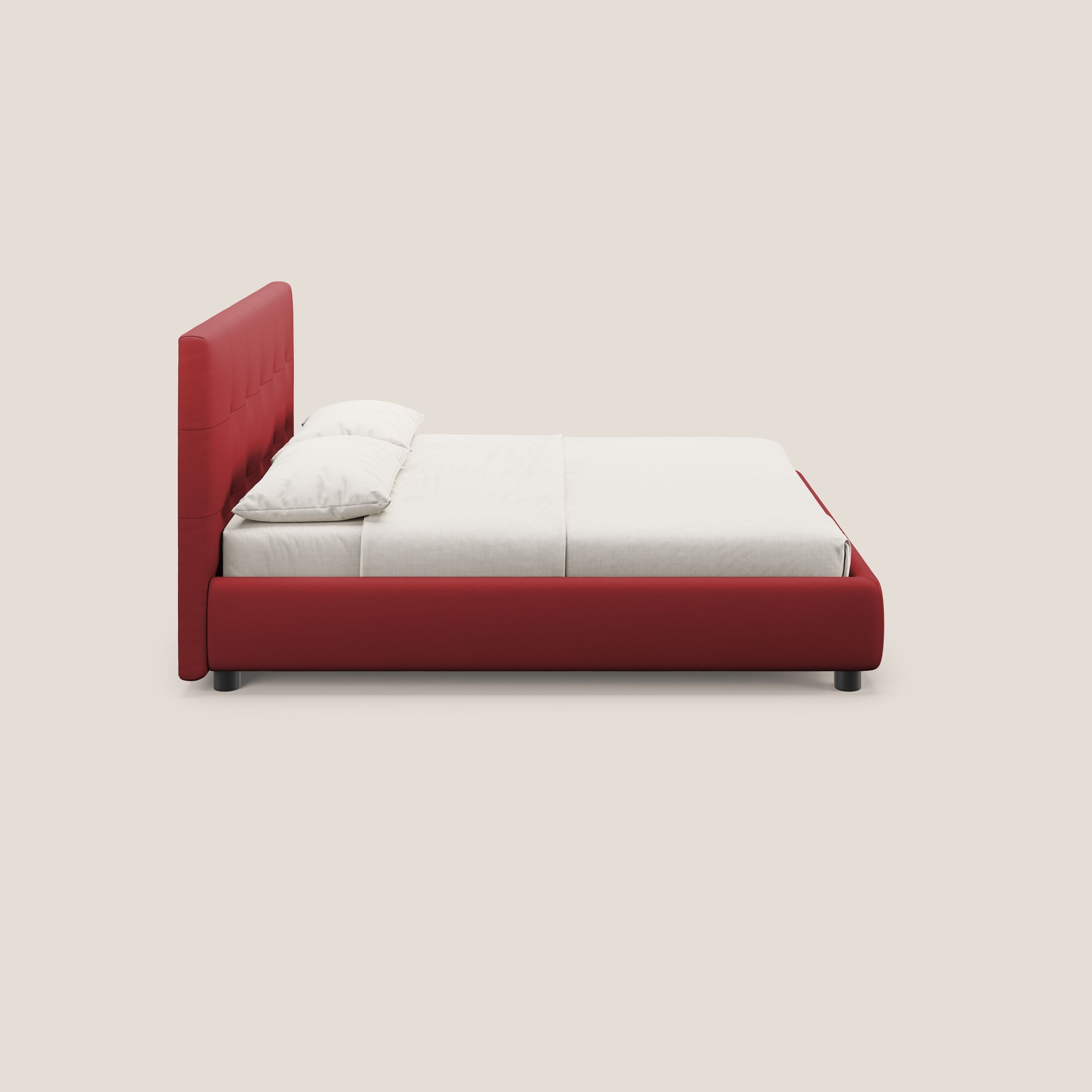 Minato letto imbottito contenitore con testata trapuntata in ecopelle impermeabile T04 rosso - divani.store