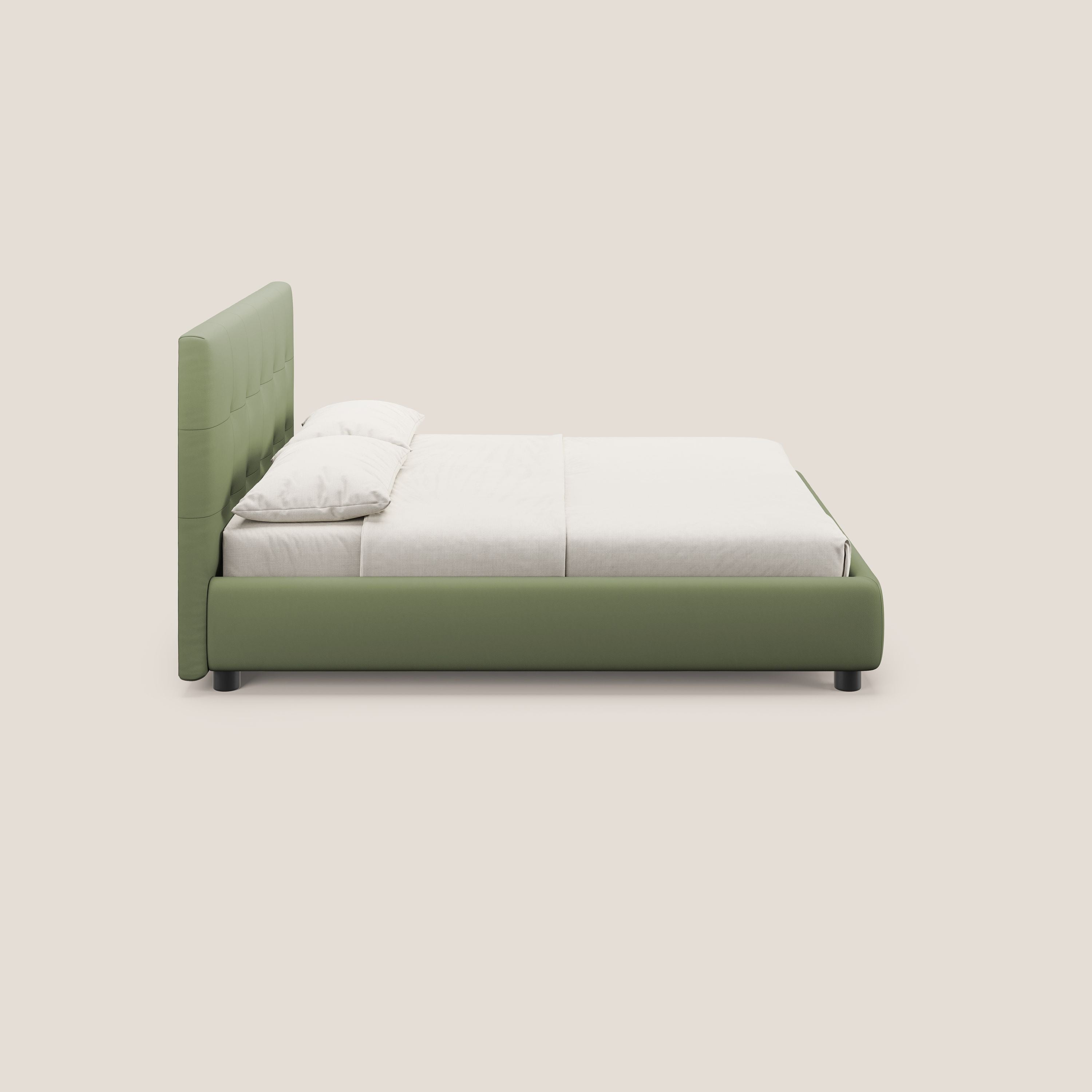 Minato letto imbottito contenitore con testata trapuntata in ecopelle impermeabile T04 verde - divani.store