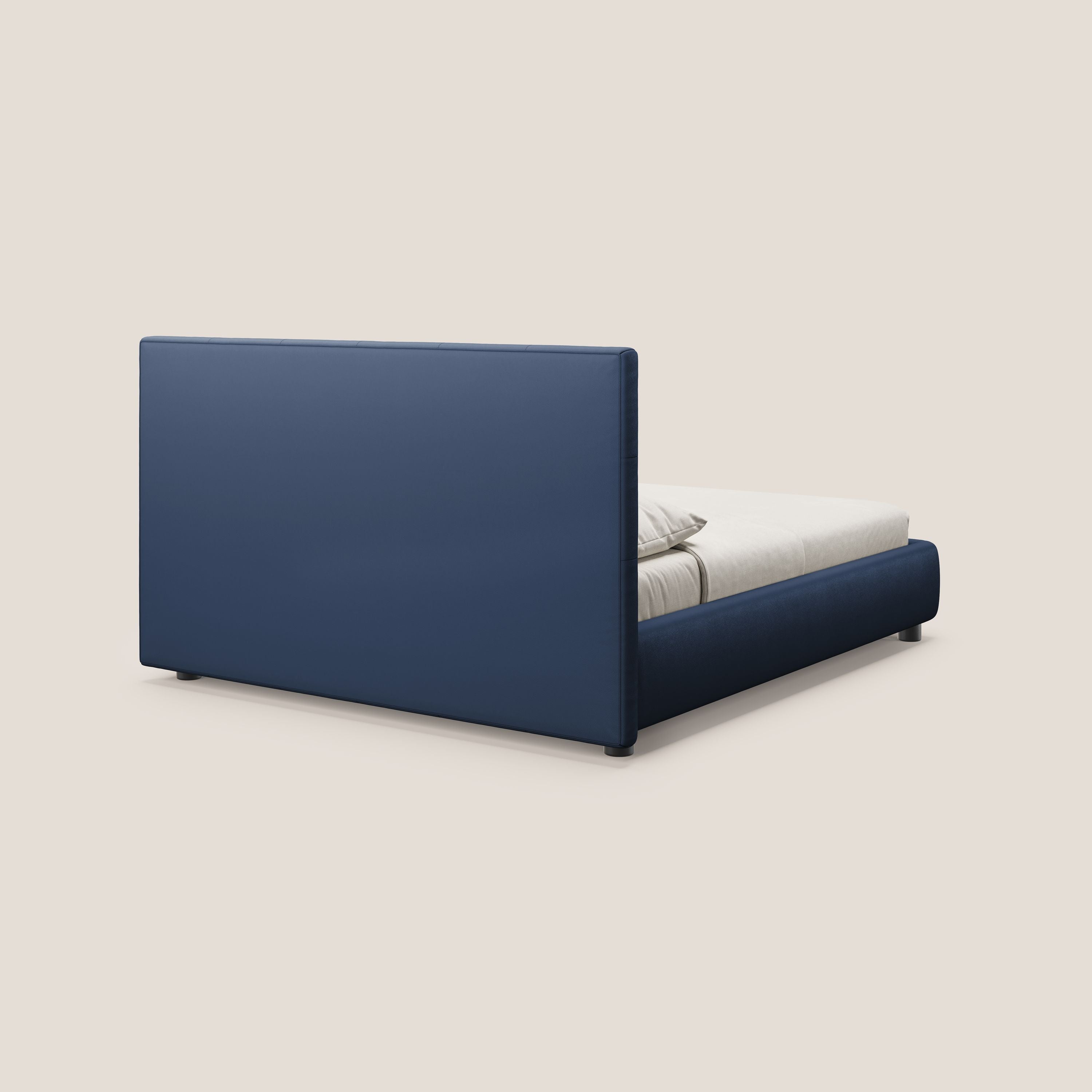 Minato letto imbottito contenitore con testata trapuntata in ecopelle impermeabile T04 blu - divani.store