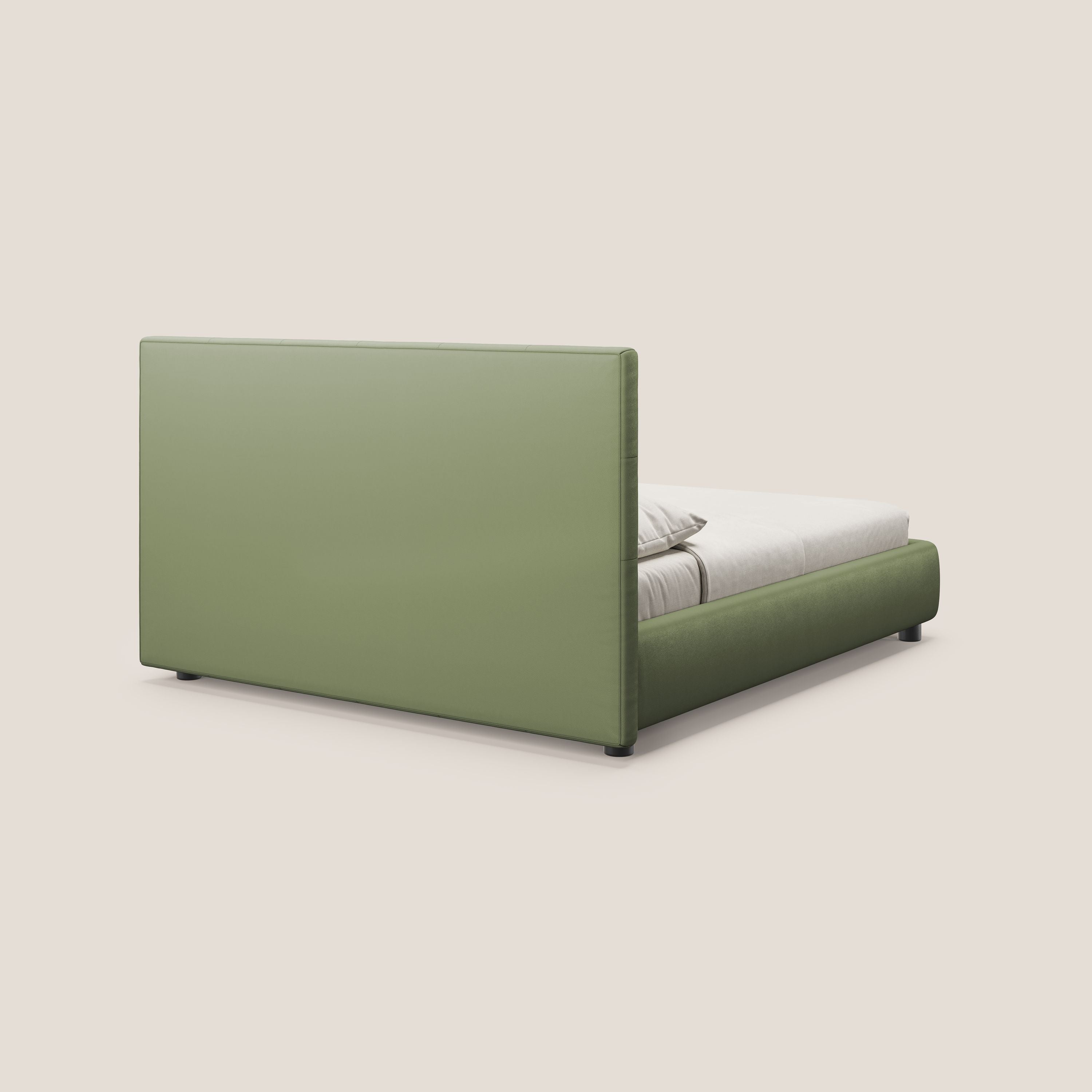 Minato letto imbottito contenitore con testata trapuntata in ecopelle impermeabile T04 verde - divani.store