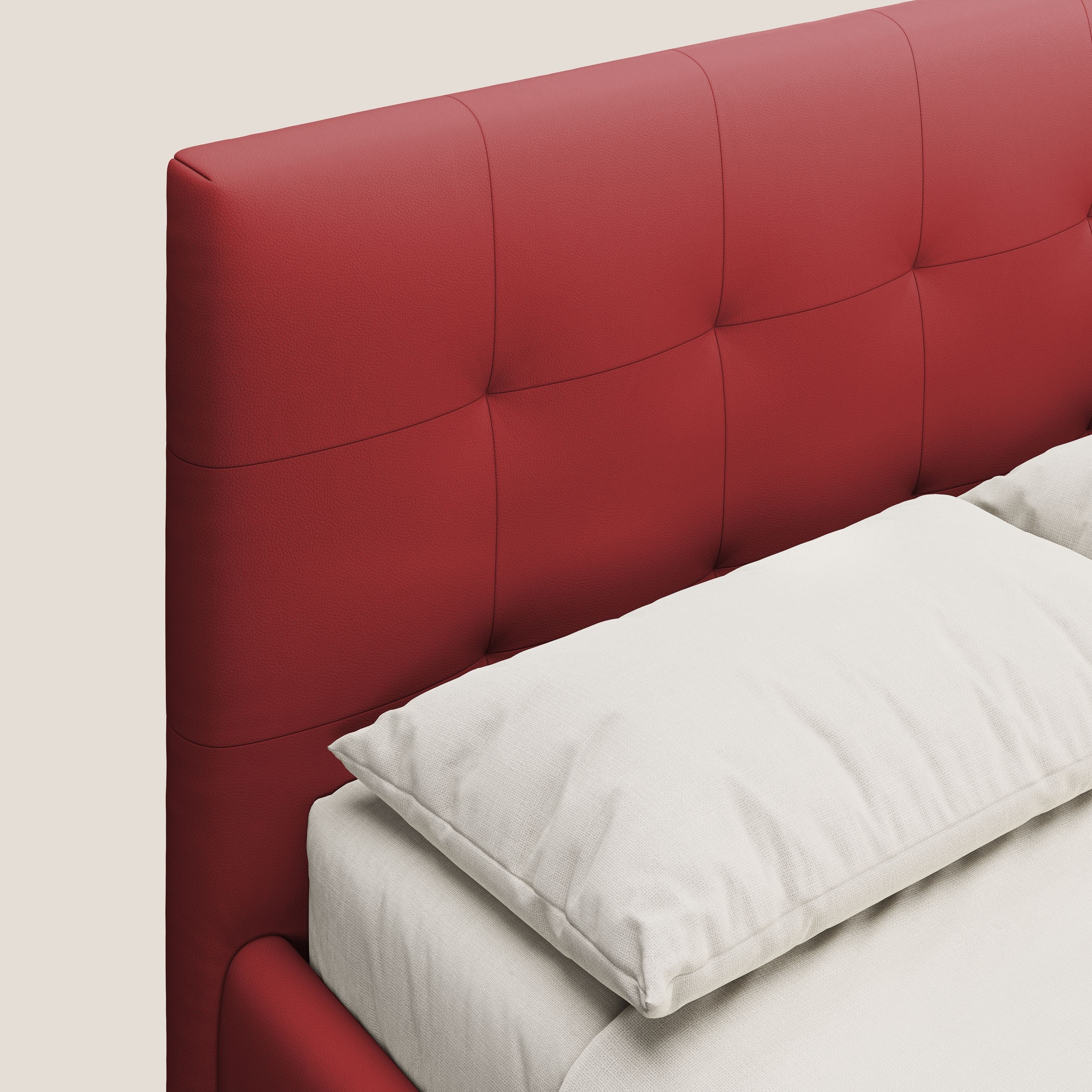 Minato letto imbottito contenitore con testata trapuntata in ecopelle impermeabile T04 rosso - divani.store