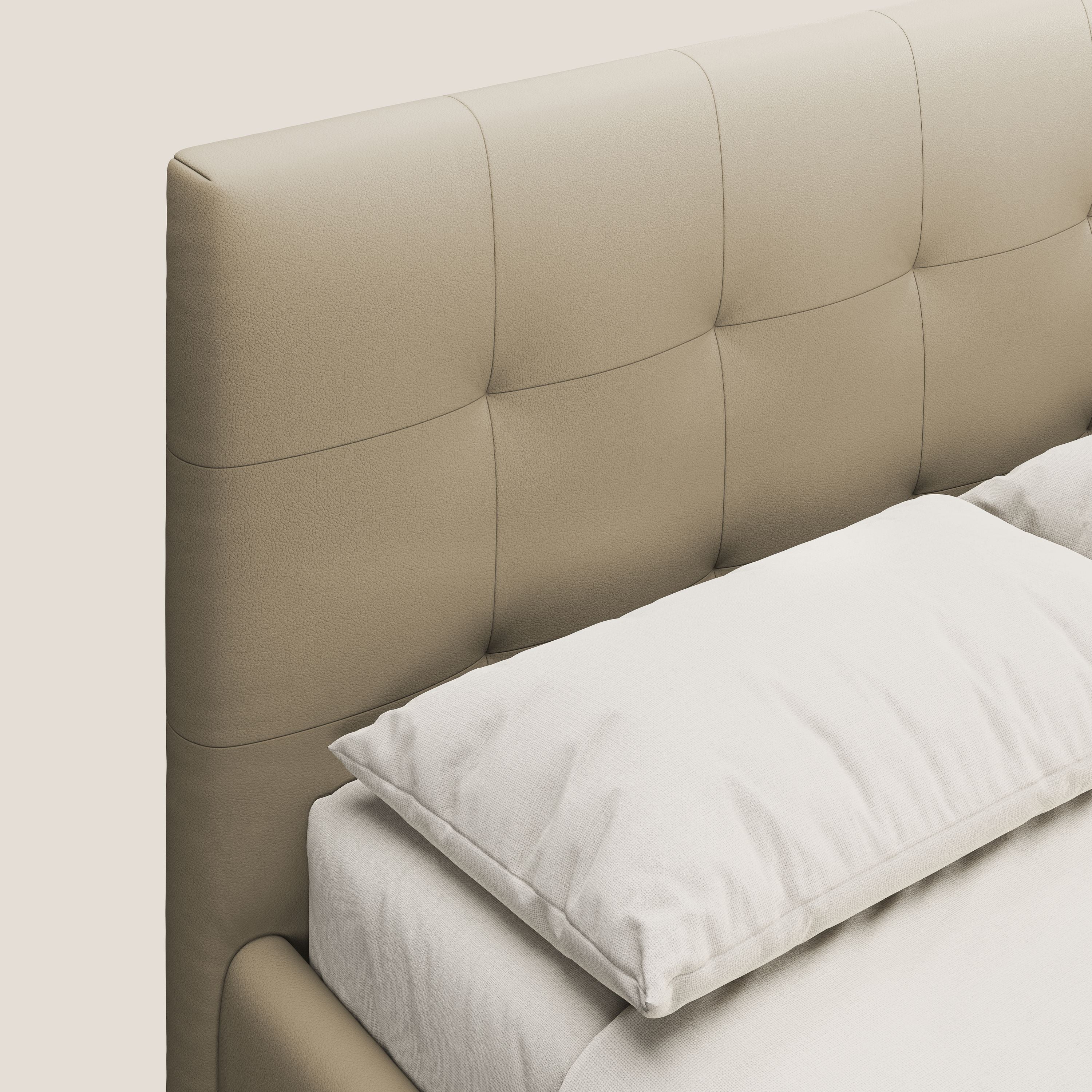 Minato letto imbottito contenitore con testata trapuntata in ecopelle impermeabile T04 beige - divani.store