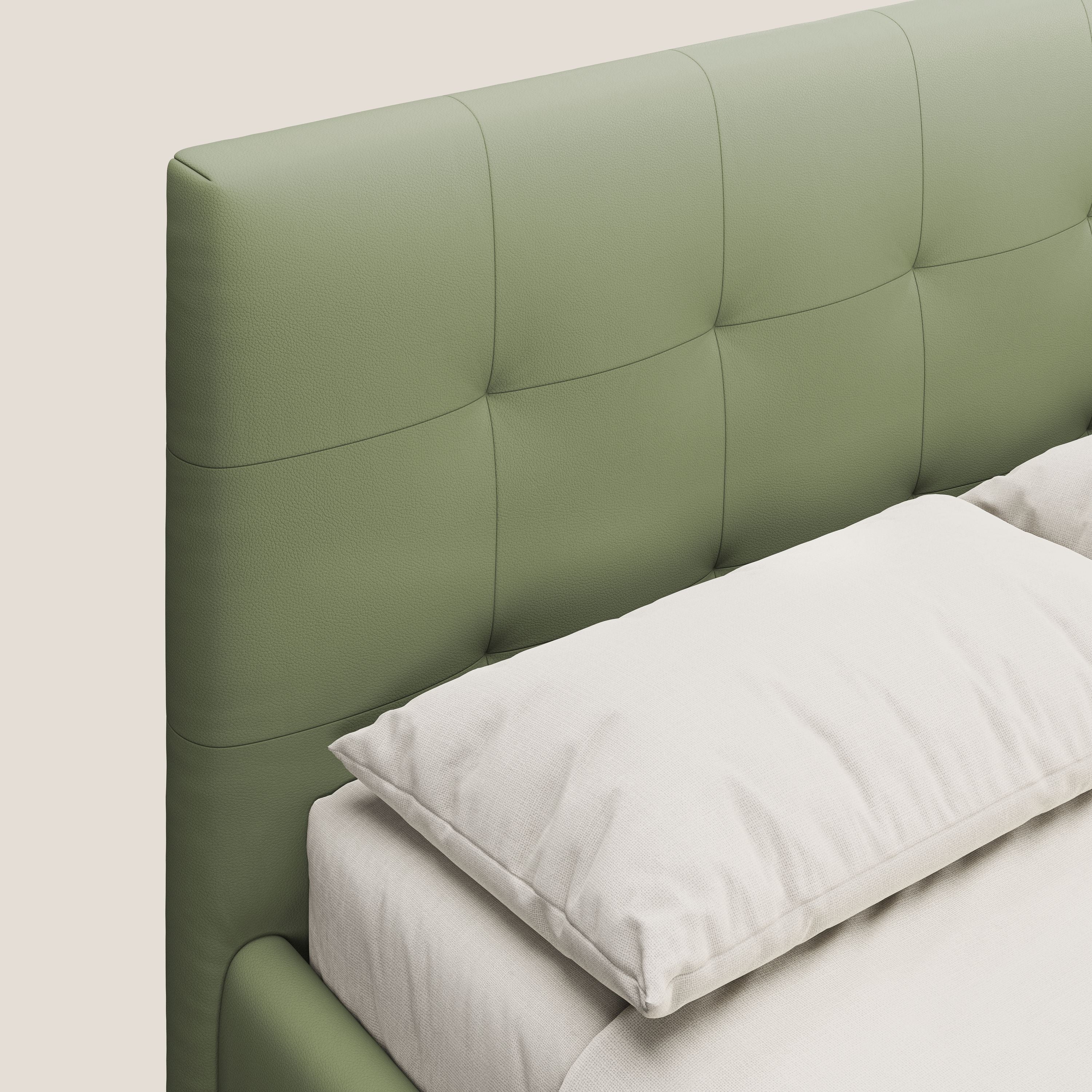 Minato letto imbottito contenitore con testata trapuntata in ecopelle impermeabile T04 verde - divani.store