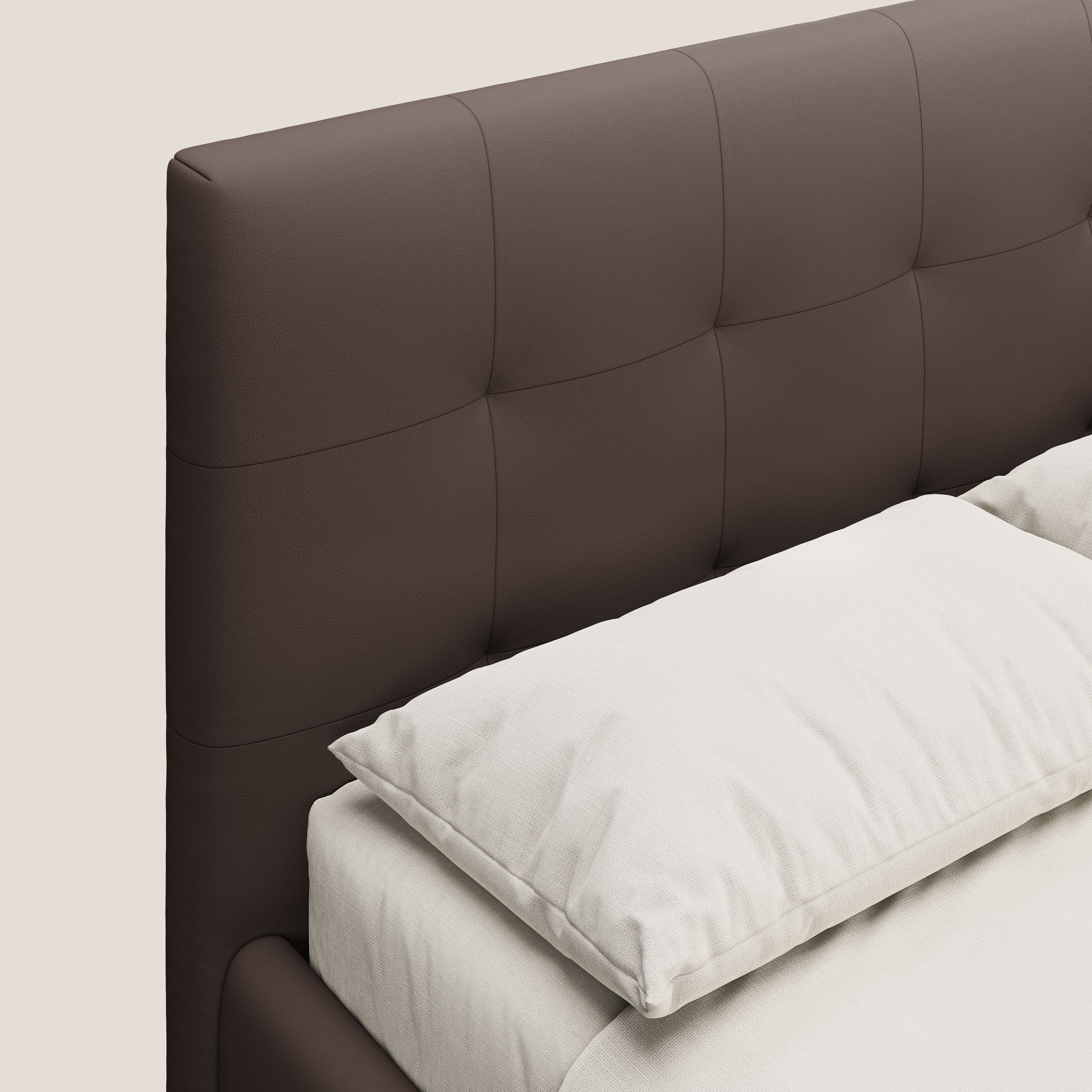 Minato letto imbottito contenitore con testata trapuntata in ecopelle impermeabile T04 marrone - divani.store