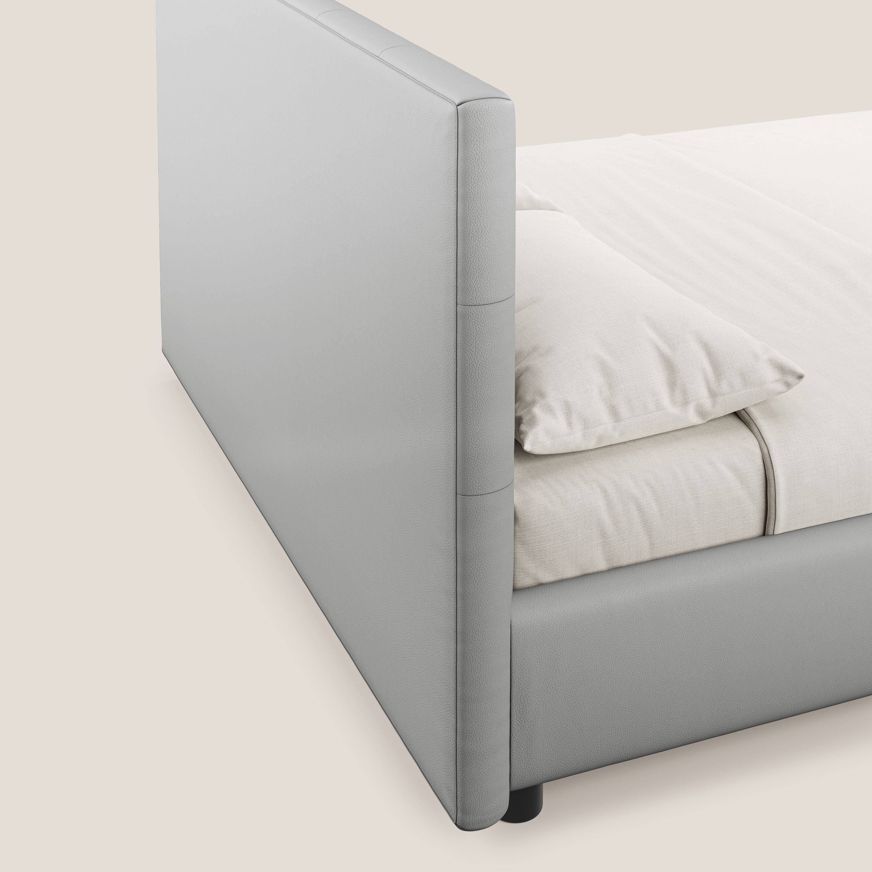 Minato letto imbottito contenitore con testata trapuntata in ecopelle impermeabile T04 grigio chiaro - divani.store