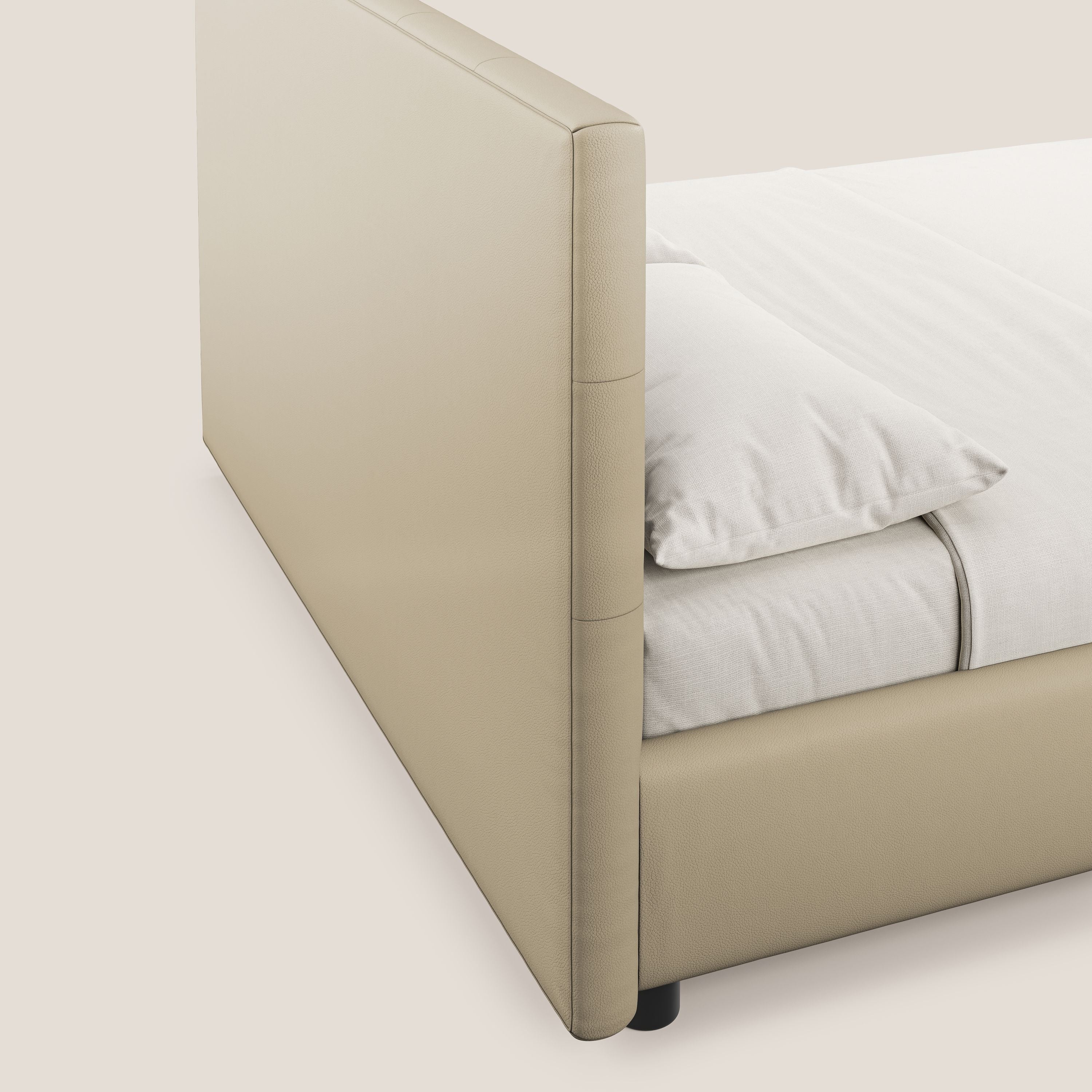 Minato letto imbottito contenitore con testata trapuntata in ecopelle impermeabile T04 panna - divani.store