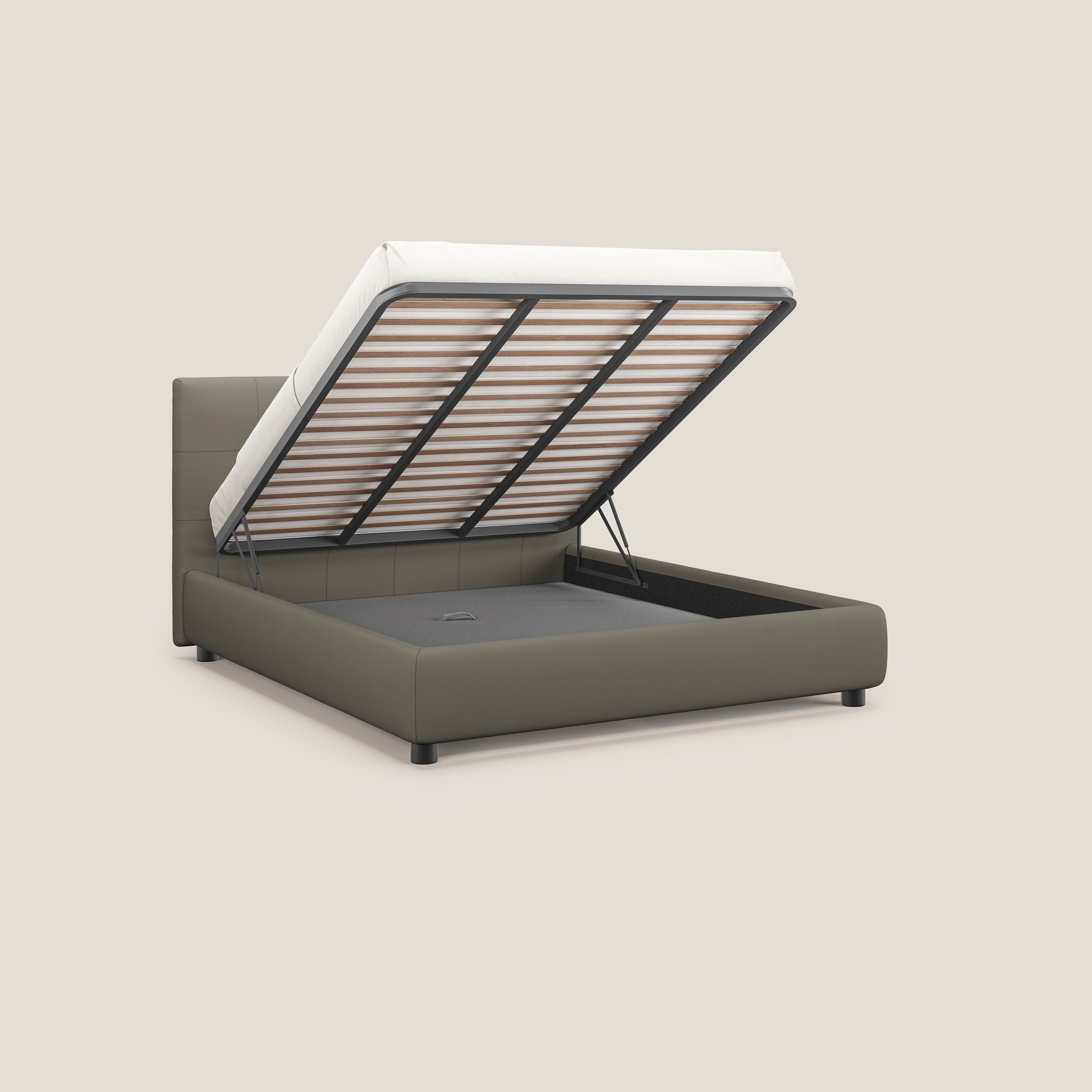 Minato letto imbottito contenitore con testata trapuntata in ecopelle impermeabile T04 talpa - divani.store