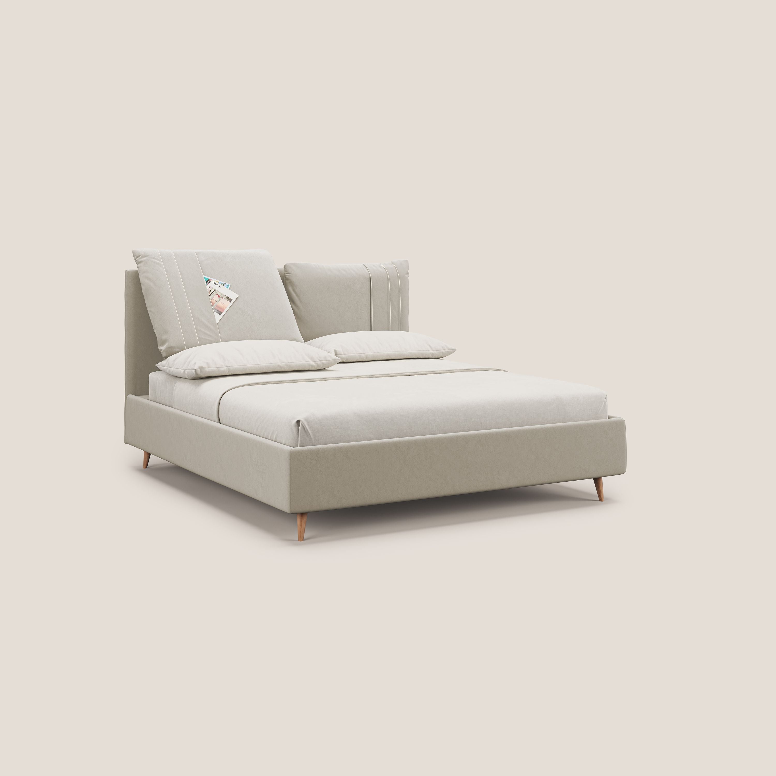 Nathan letto contenitore con cuscini regolabili con tasche in microfibra velluto impermeabile T09 beige - divani.store