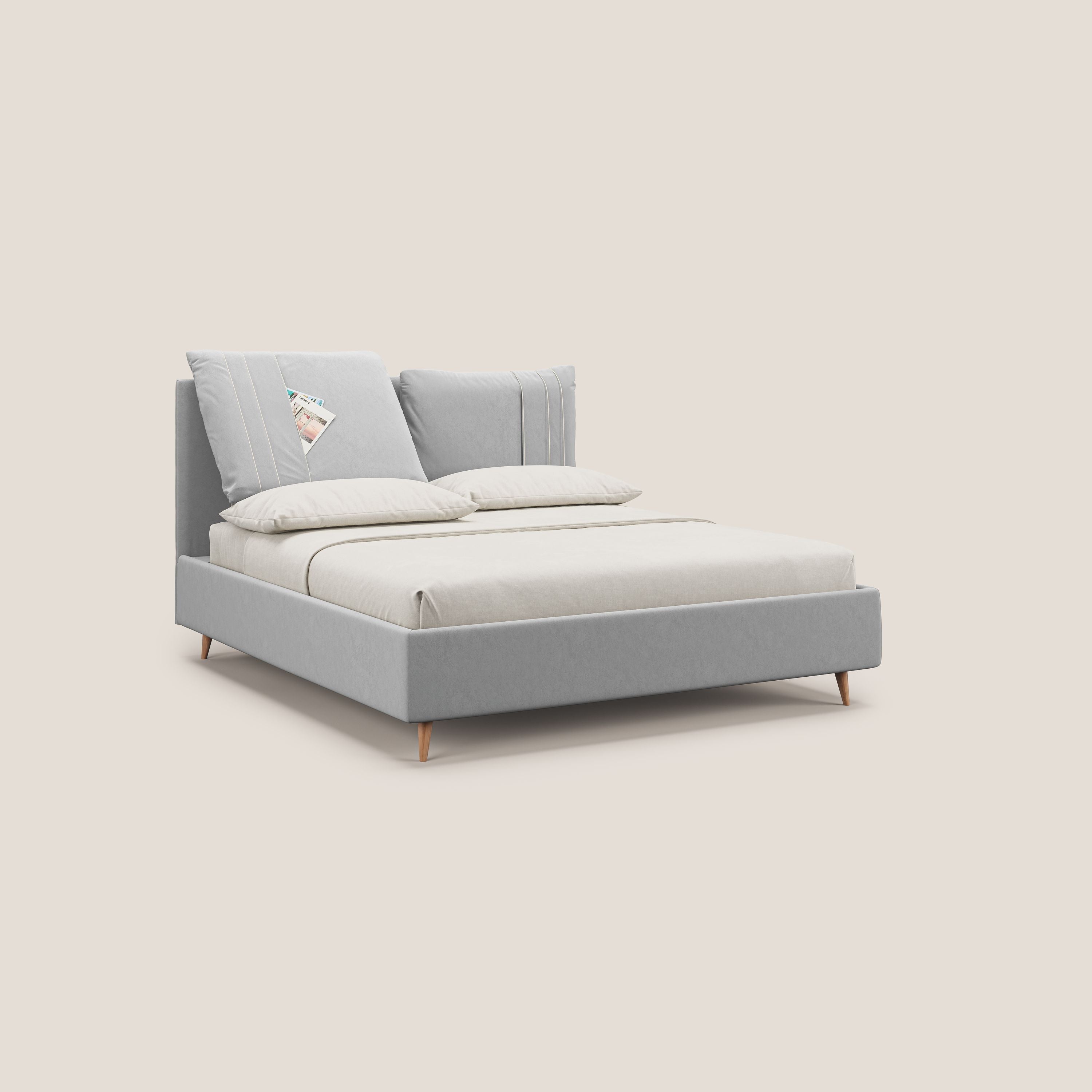 Nathan letto contenitore con cuscini regolabili con tasche in microfibra velluto impermeabile T09 grigio chiaro - divani.store