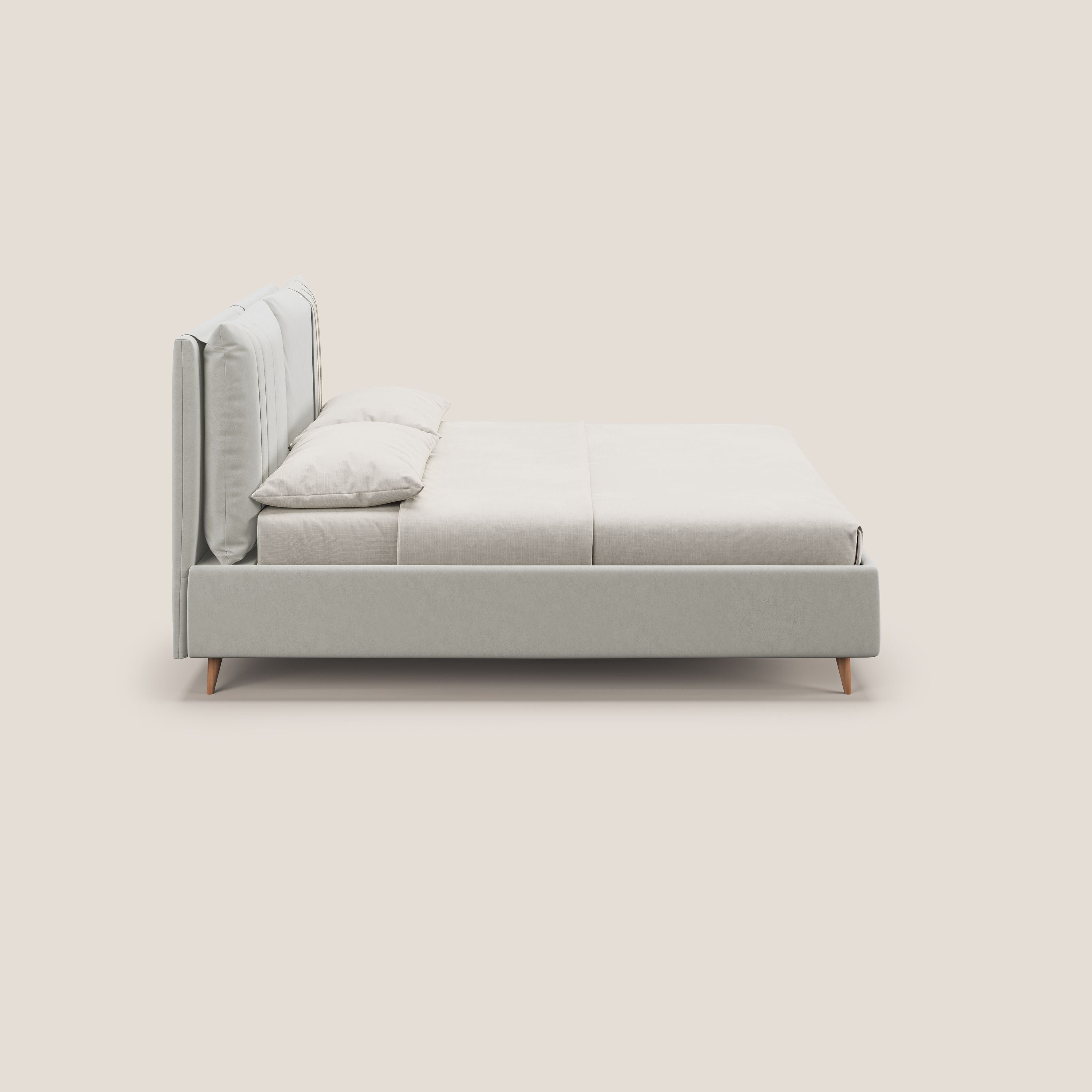 Nathan letto contenitore con cuscini regolabili con tasche in microfibra velluto impermeabile T09 panna - divani.store