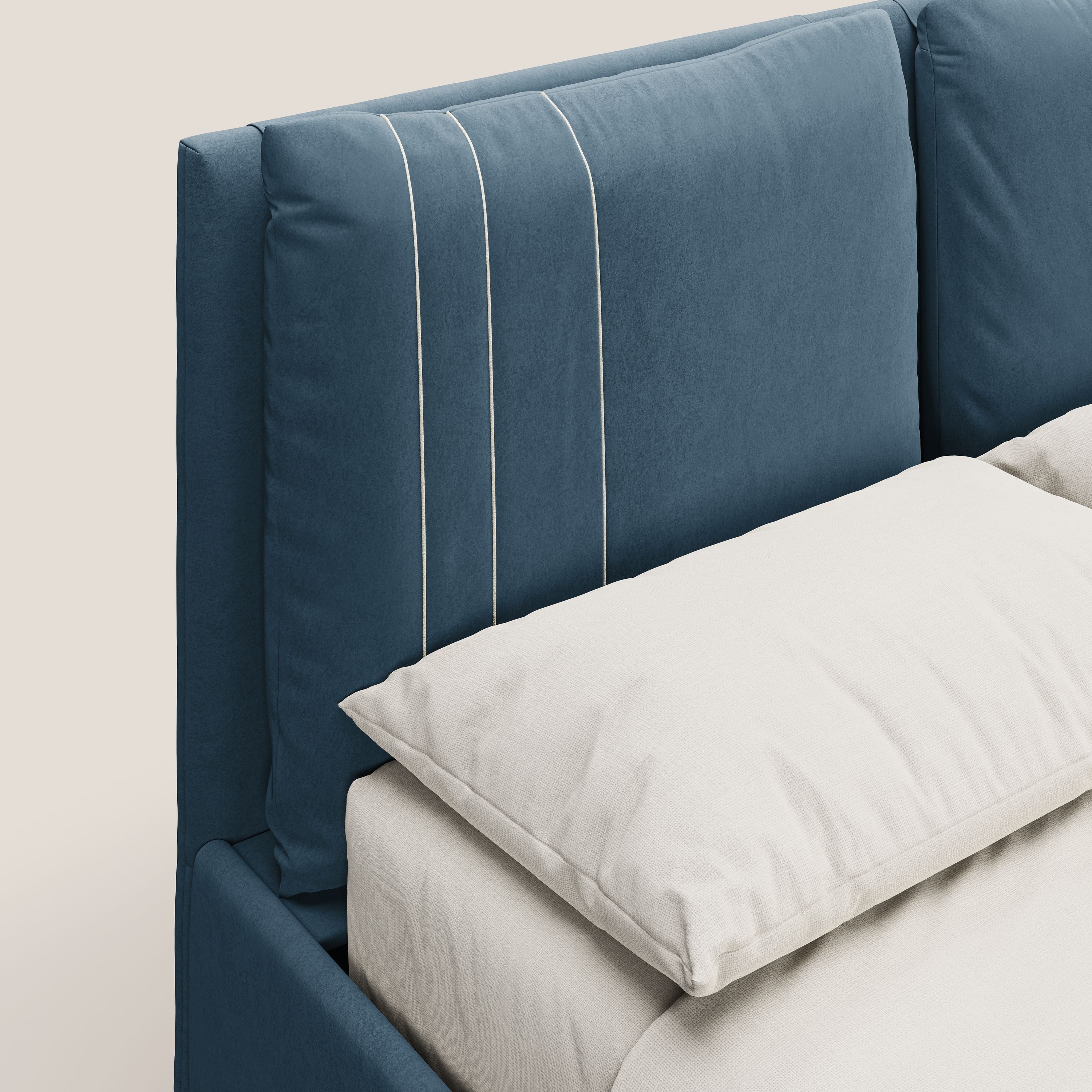 Nathan letto contenitore con cuscini regolabili con tasche in microfibra velluto impermeabile T09 blu - divani.store