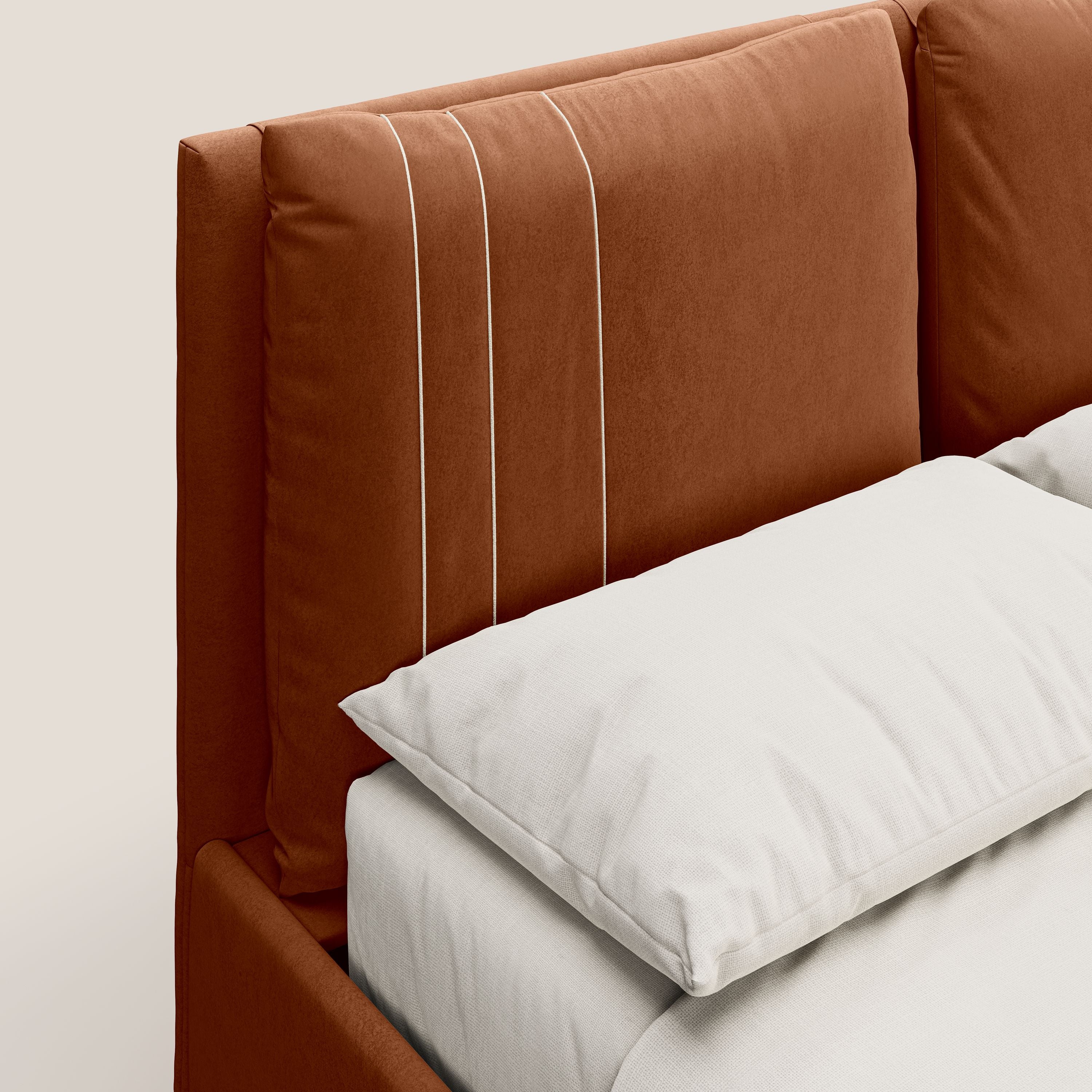 Nathan letto contenitore con cuscini regolabili con tasche in microfibra velluto impermeabile T09 ruggine - divani.store