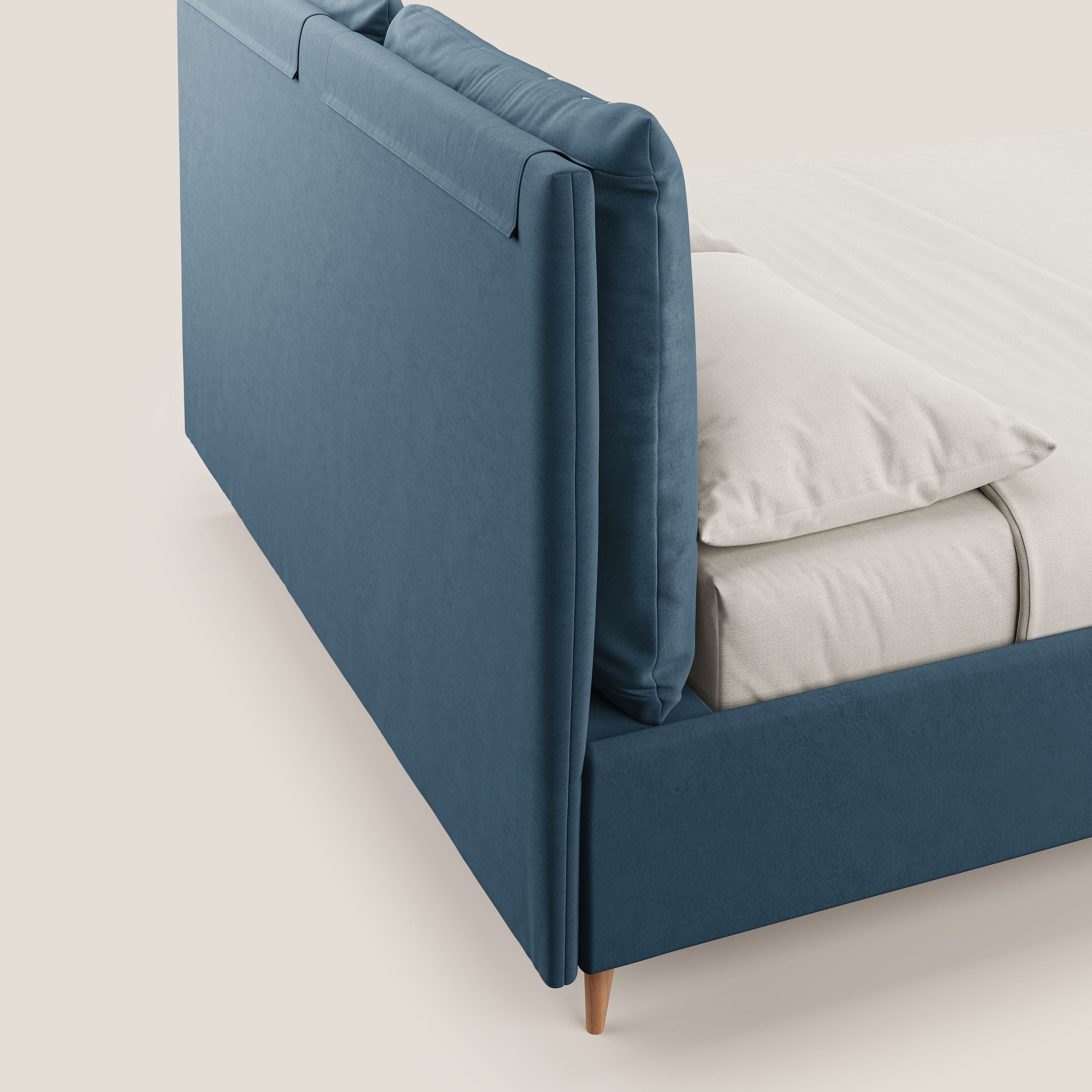 Nathan letto contenitore con cuscini regolabili con tasche in microfibra velluto impermeabile T09 blu - divani.store