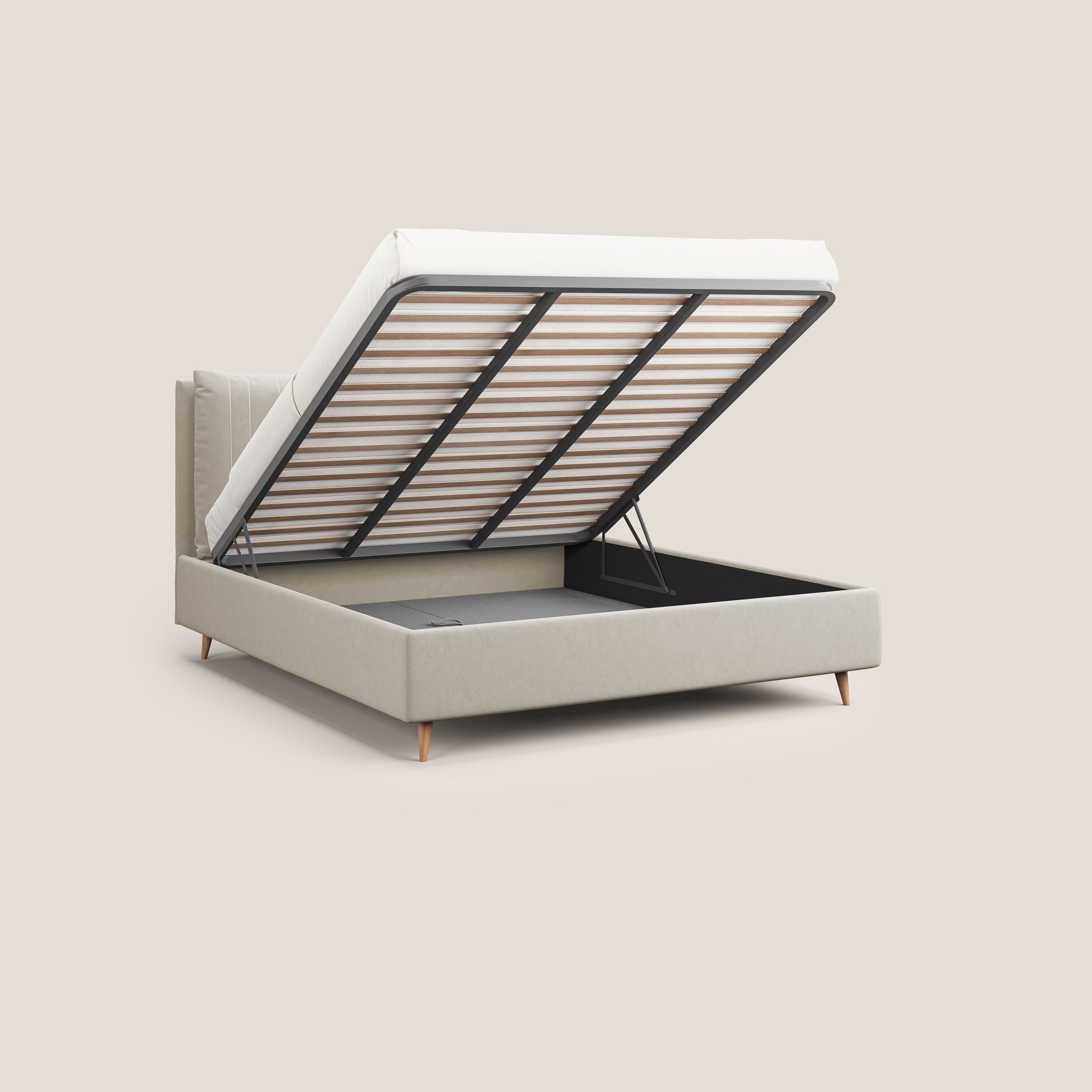 Nathan letto contenitore con cuscini regolabili con tasche in microfibra velluto impermeabile T09 beige - divani.store