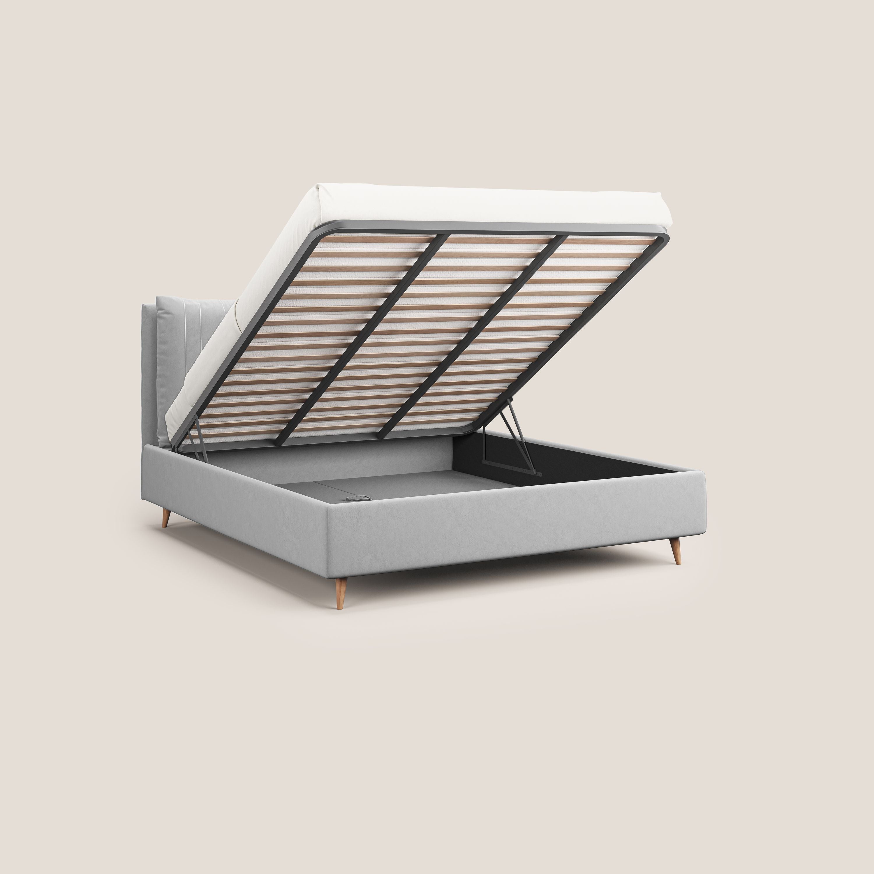 Nathan letto contenitore con cuscini regolabili con tasche in microfibra velluto impermeabile T09 grigio chiaro - divani.store