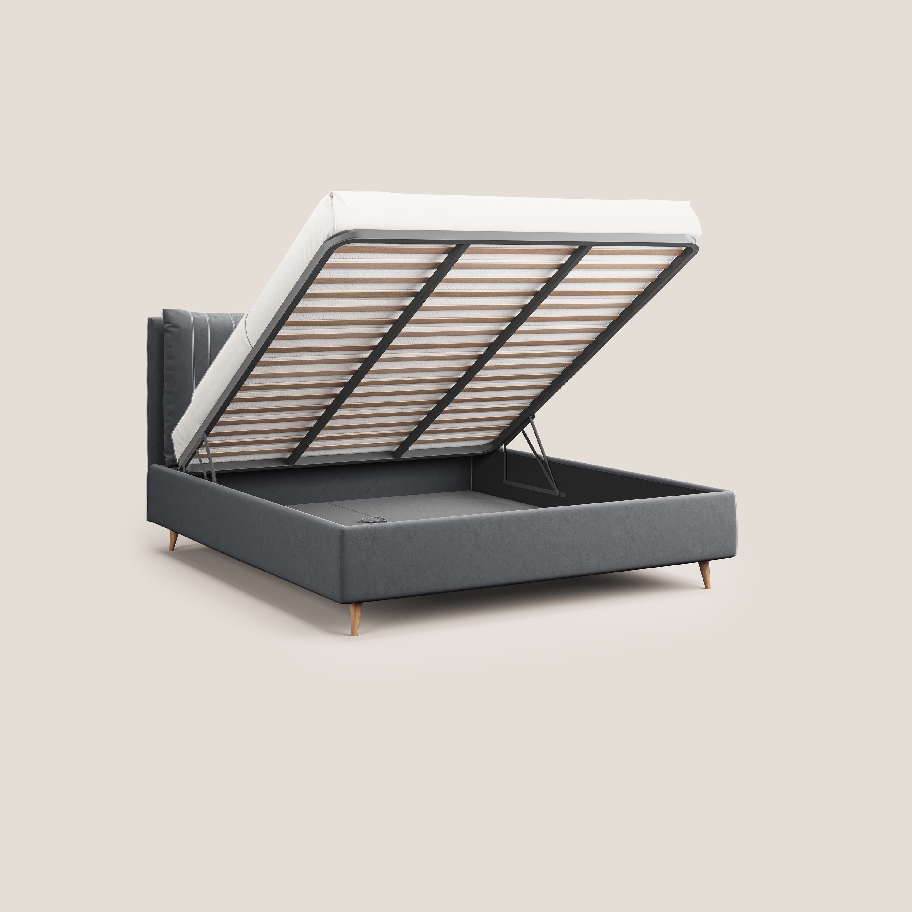 Nathan letto contenitore con cuscini regolabili con tasche in microfibra velluto impermeabile T09 grigio - divani.store