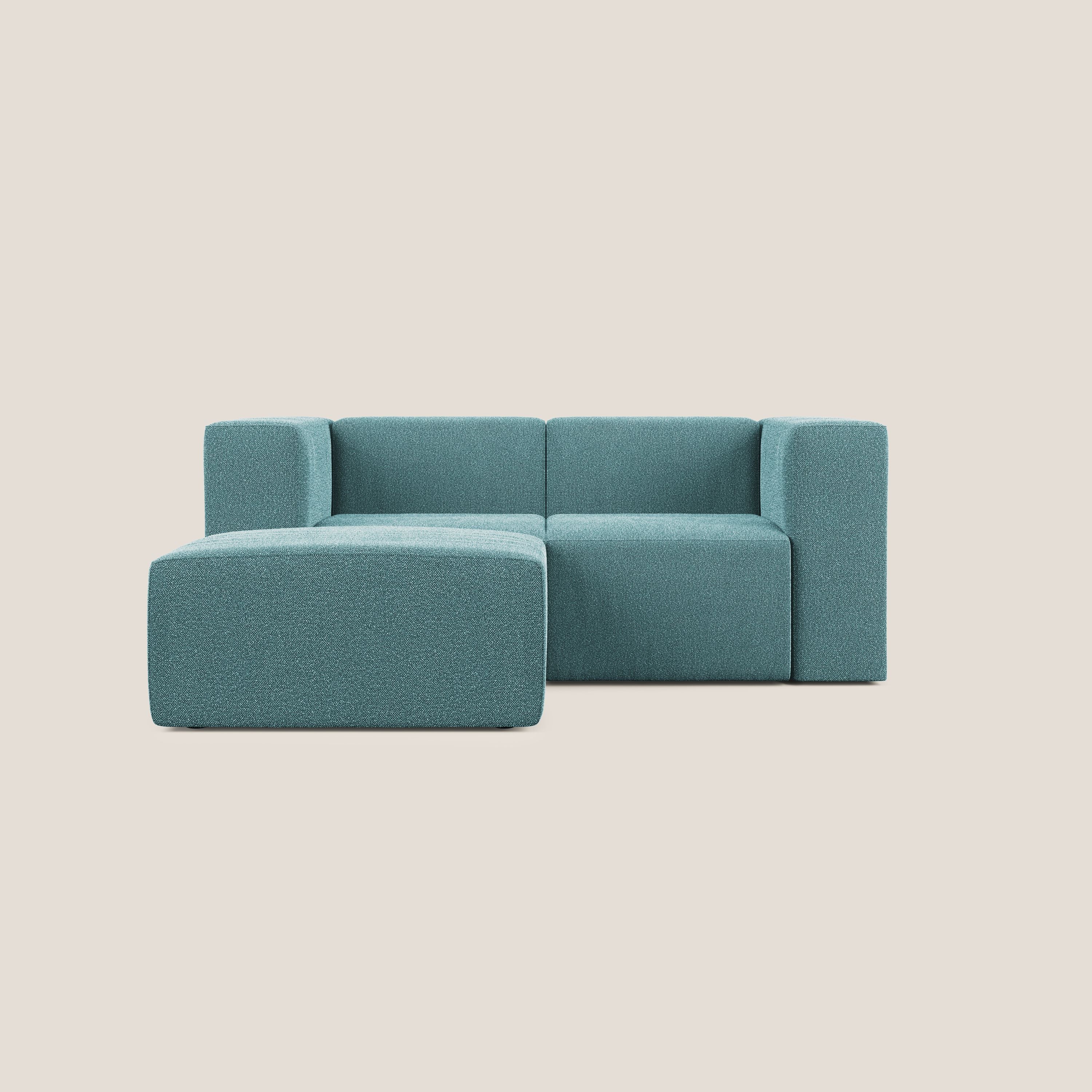 Nettuno divano angolare modulare reversibile e componibile in morbido tessuto bouclè T07 azzurro - divani.store